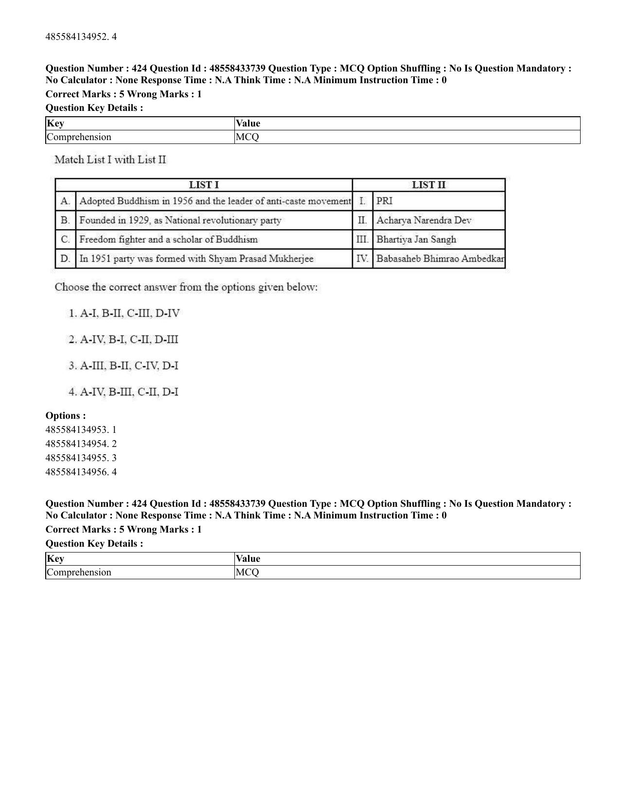CUET 2023 English Hindi Shift 1 Question Papers - 18 June 2023 - Page 452