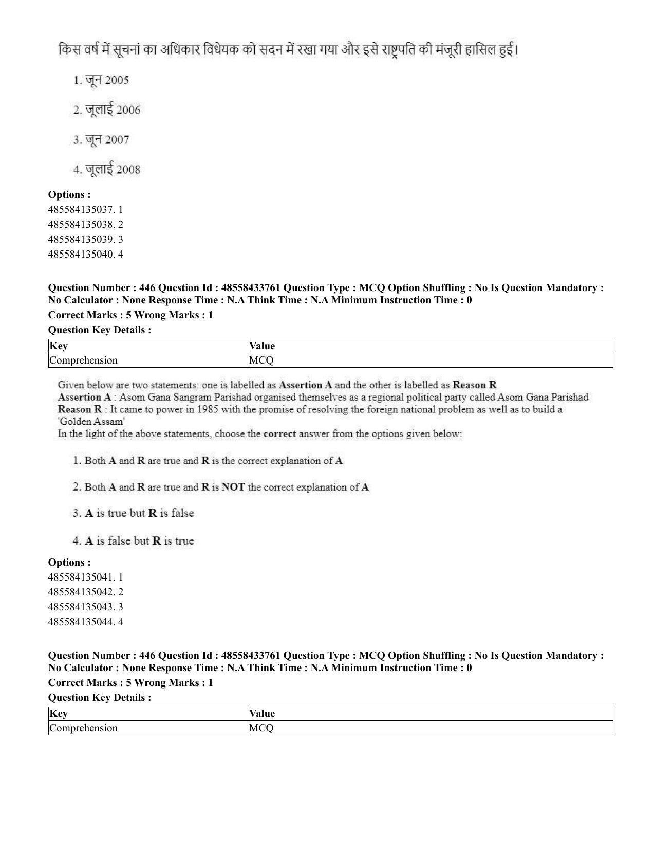 CUET 2023 English Hindi Shift 1 Question Papers - 18 June 2023 - Page 474