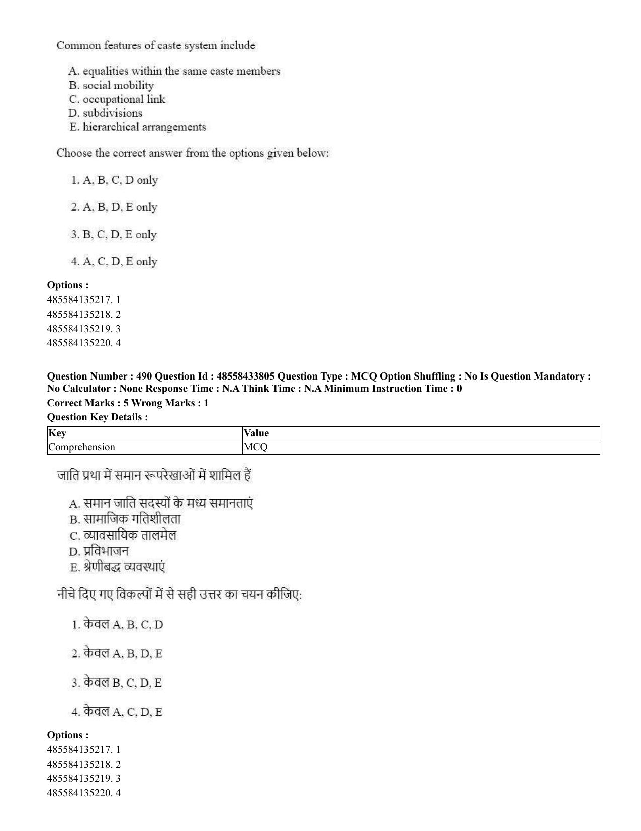 CUET 2023 English Hindi Shift 1 Question Papers - 18 June 2023 - Page 526