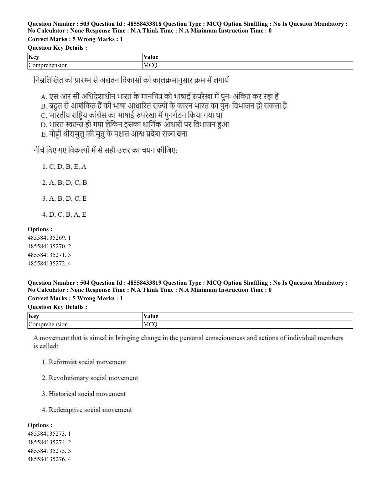 CUET 2023 English Hindi Shift 1 Question Papers - 18 June 2023 - Page 541