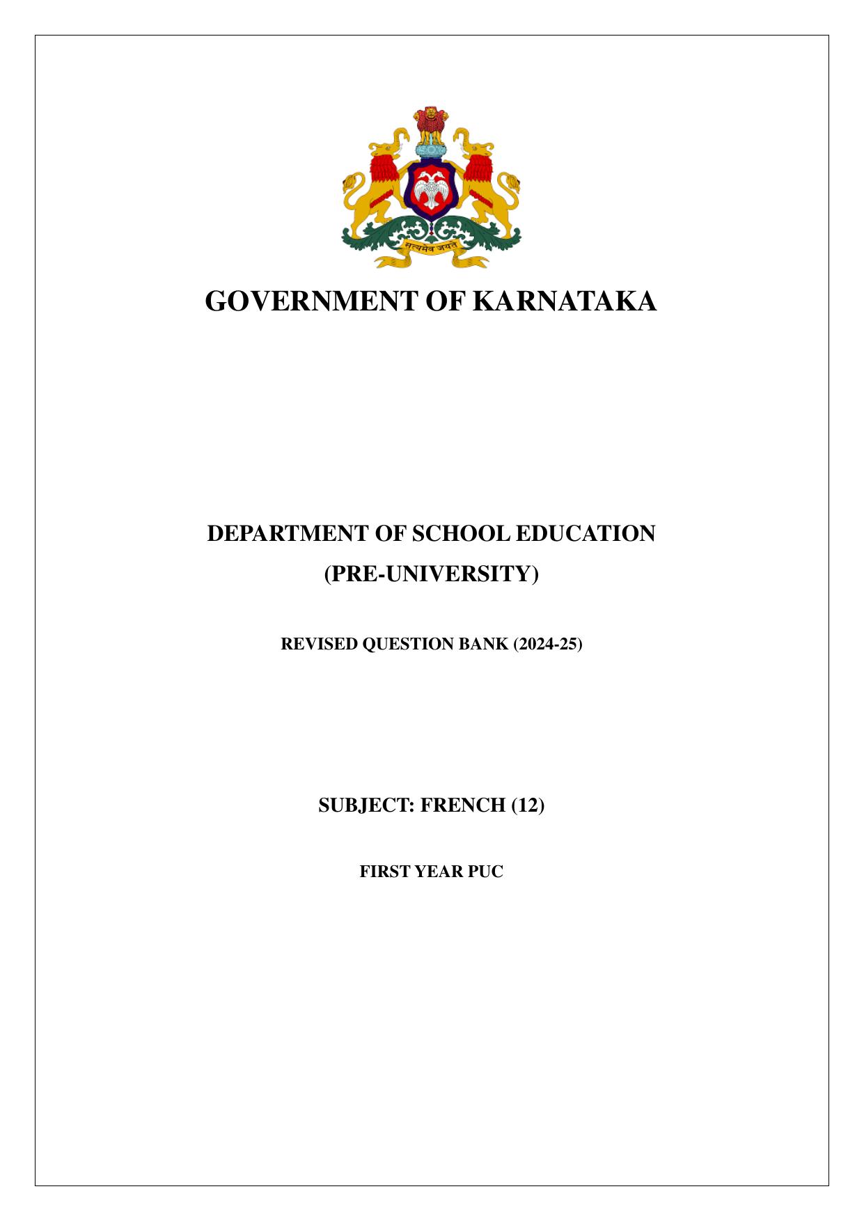 Karnataka 1st PUC Question Bank 2025 - French - Page 1