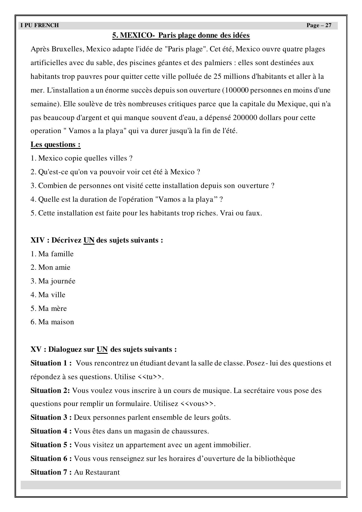 Karnataka 1st PUC Question Bank 2025 - French - Page 28