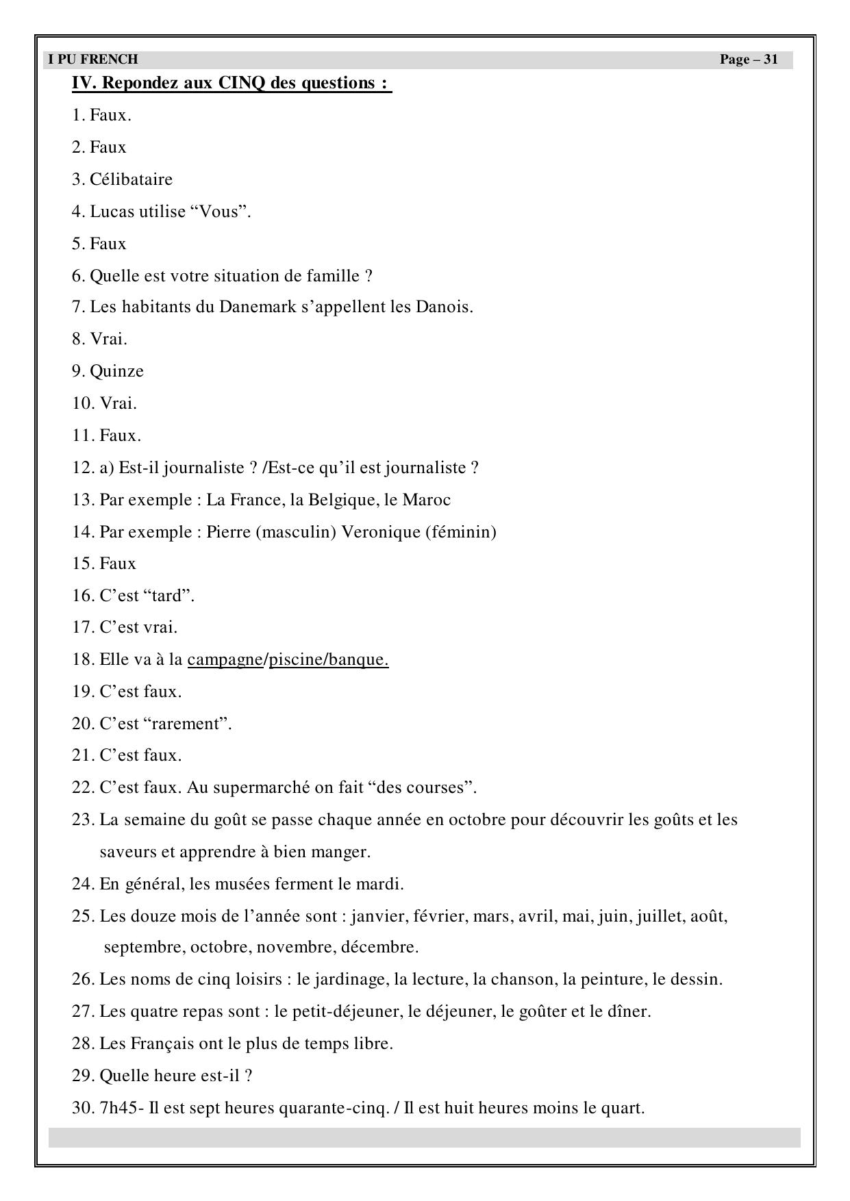 Karnataka 1st PUC Question Bank 2025 - French - Page 32