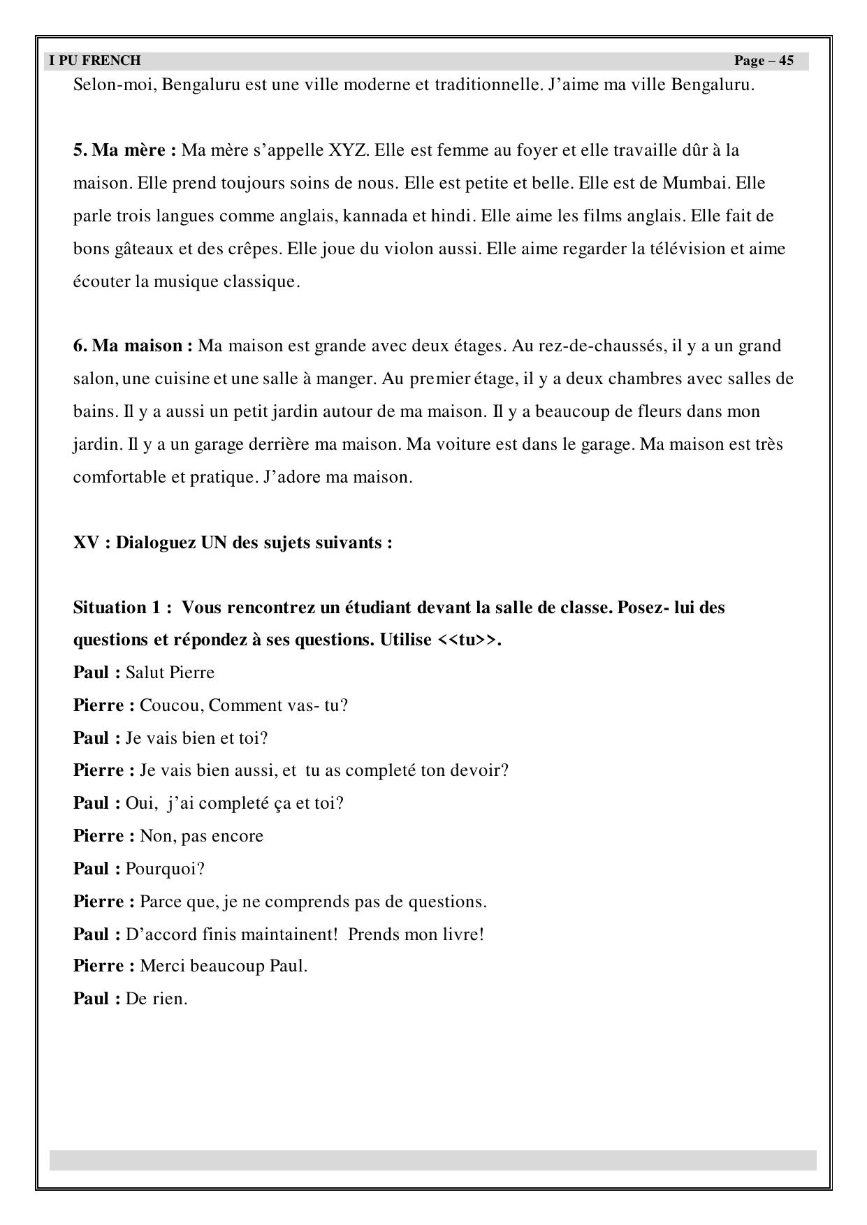Karnataka 1st PUC Question Bank 2025 - French - Page 46
