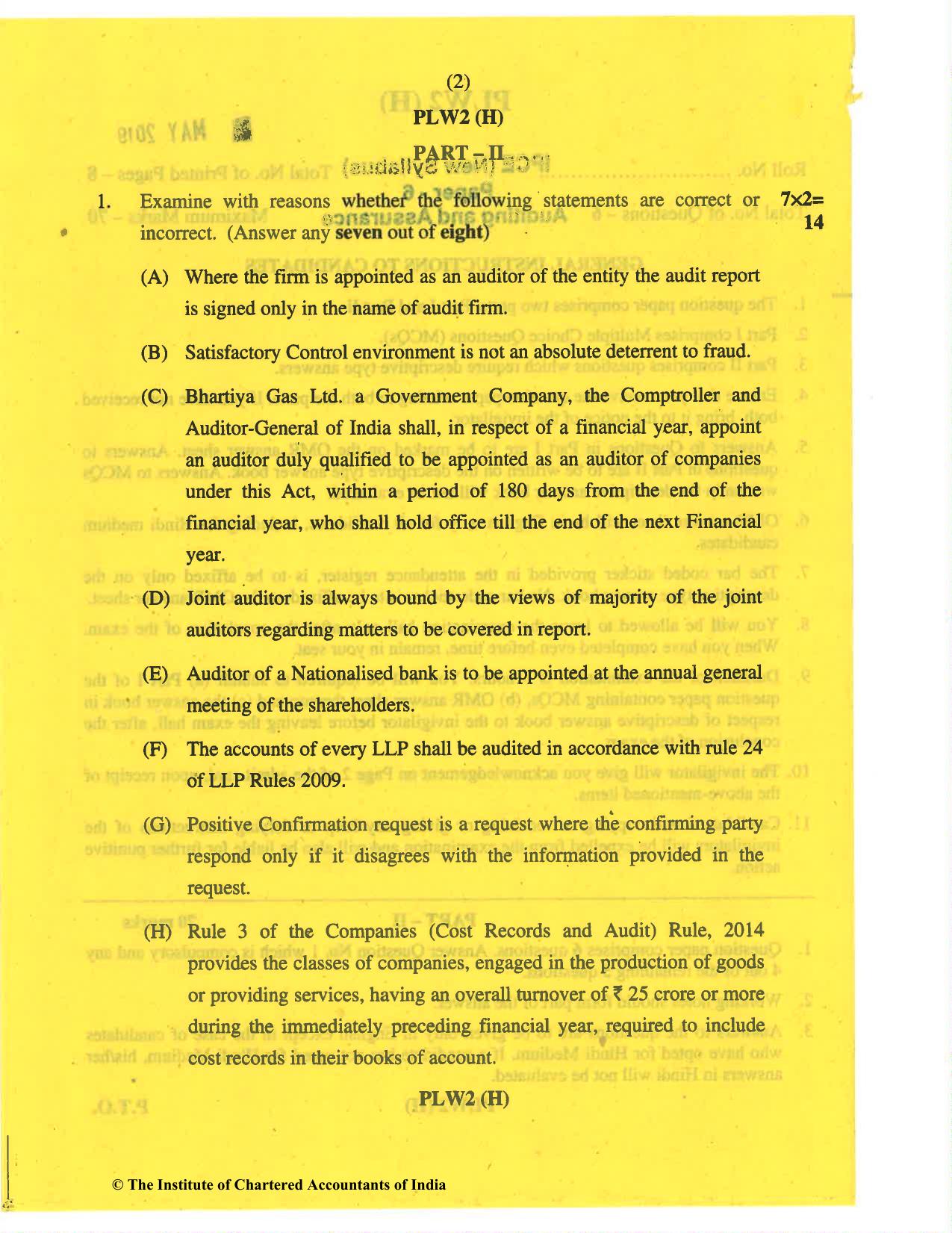 CA Inter May 2019 Question Paper - Paper 6 – Auditing and Assurance - Page 2