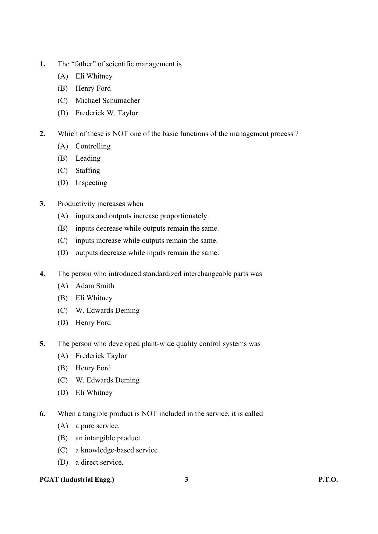 OJEE PGAT 2013 Industrial Engineering Question Paper - Page 2