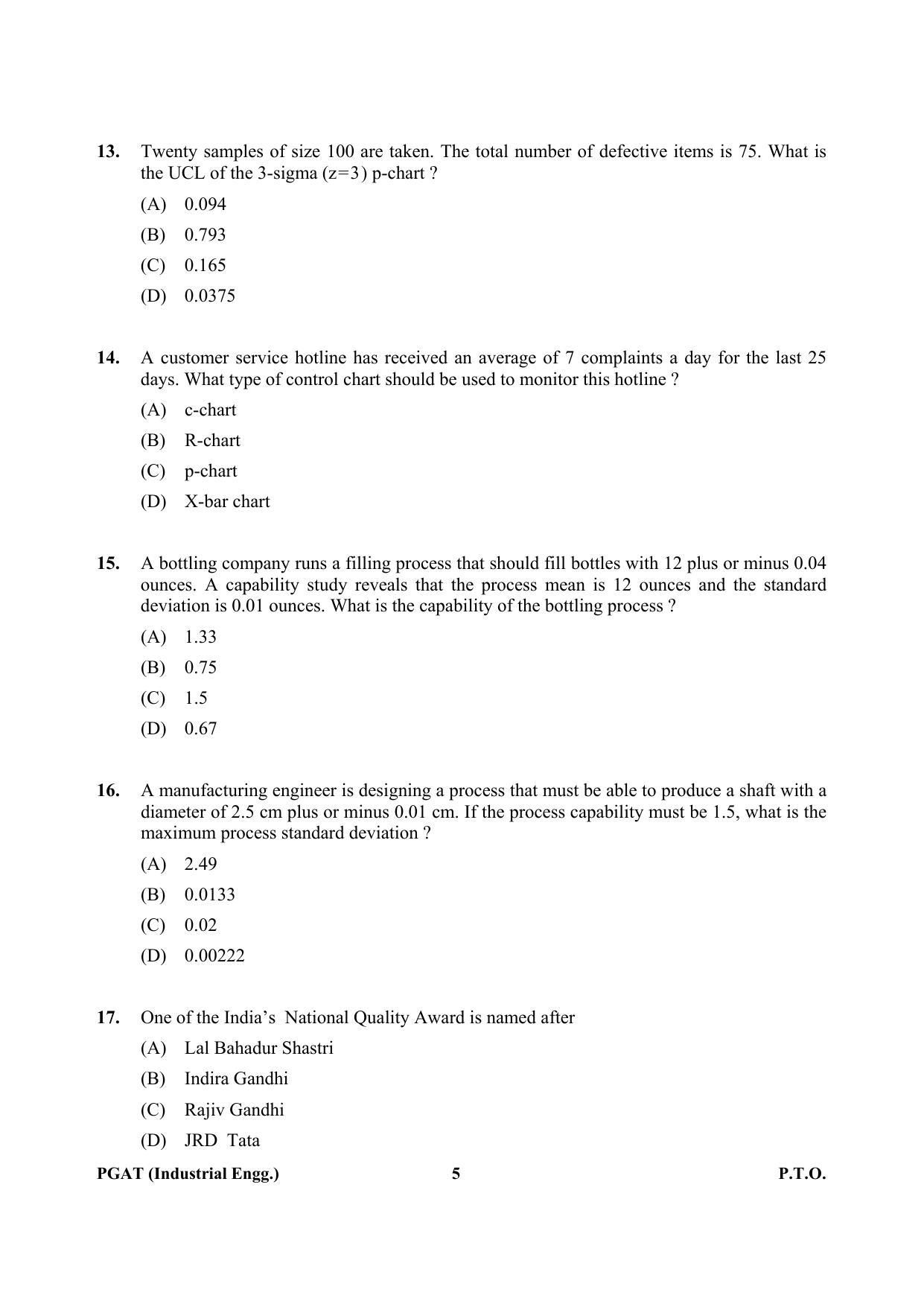 OJEE PGAT 2013 Industrial Engineering Question Paper - Page 4