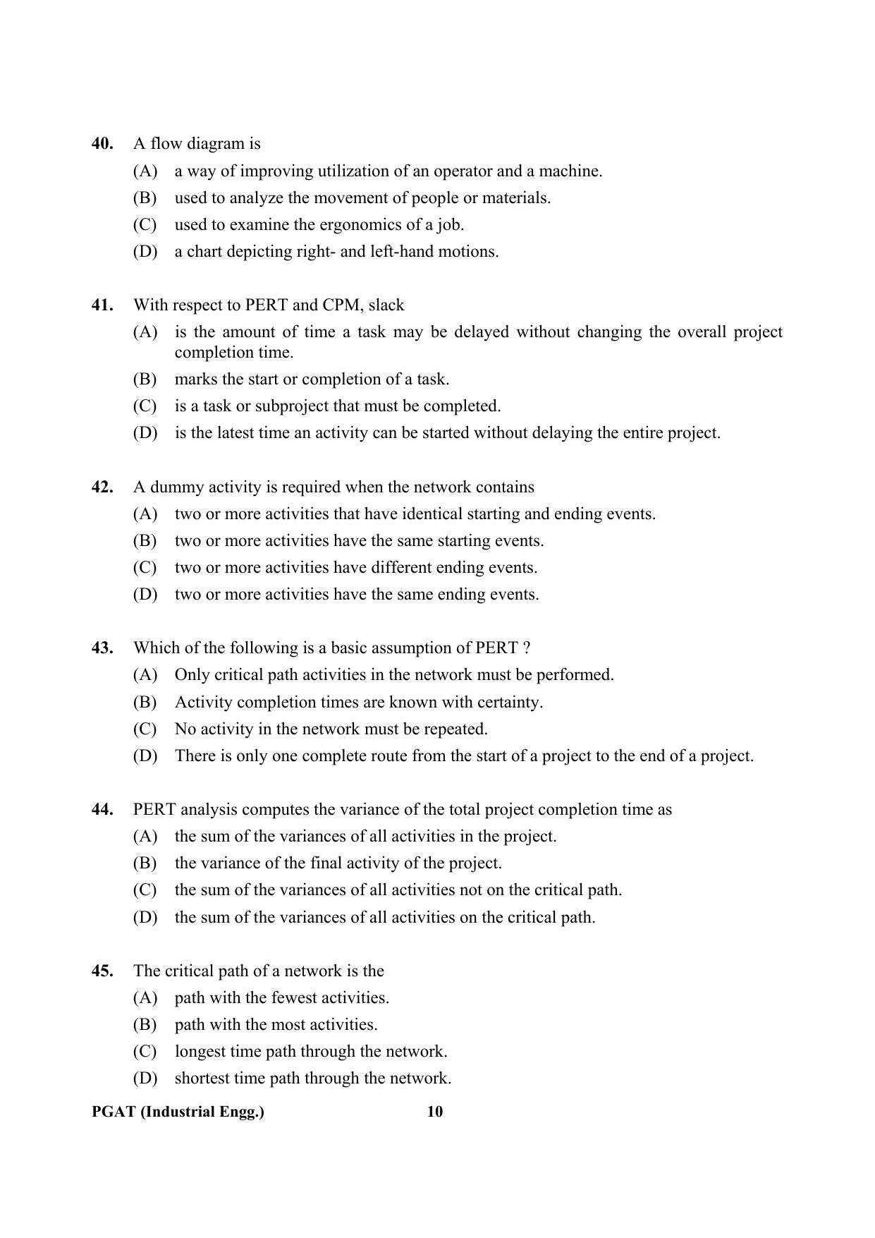 OJEE PGAT 2013 Industrial Engineering Question Paper - Page 9