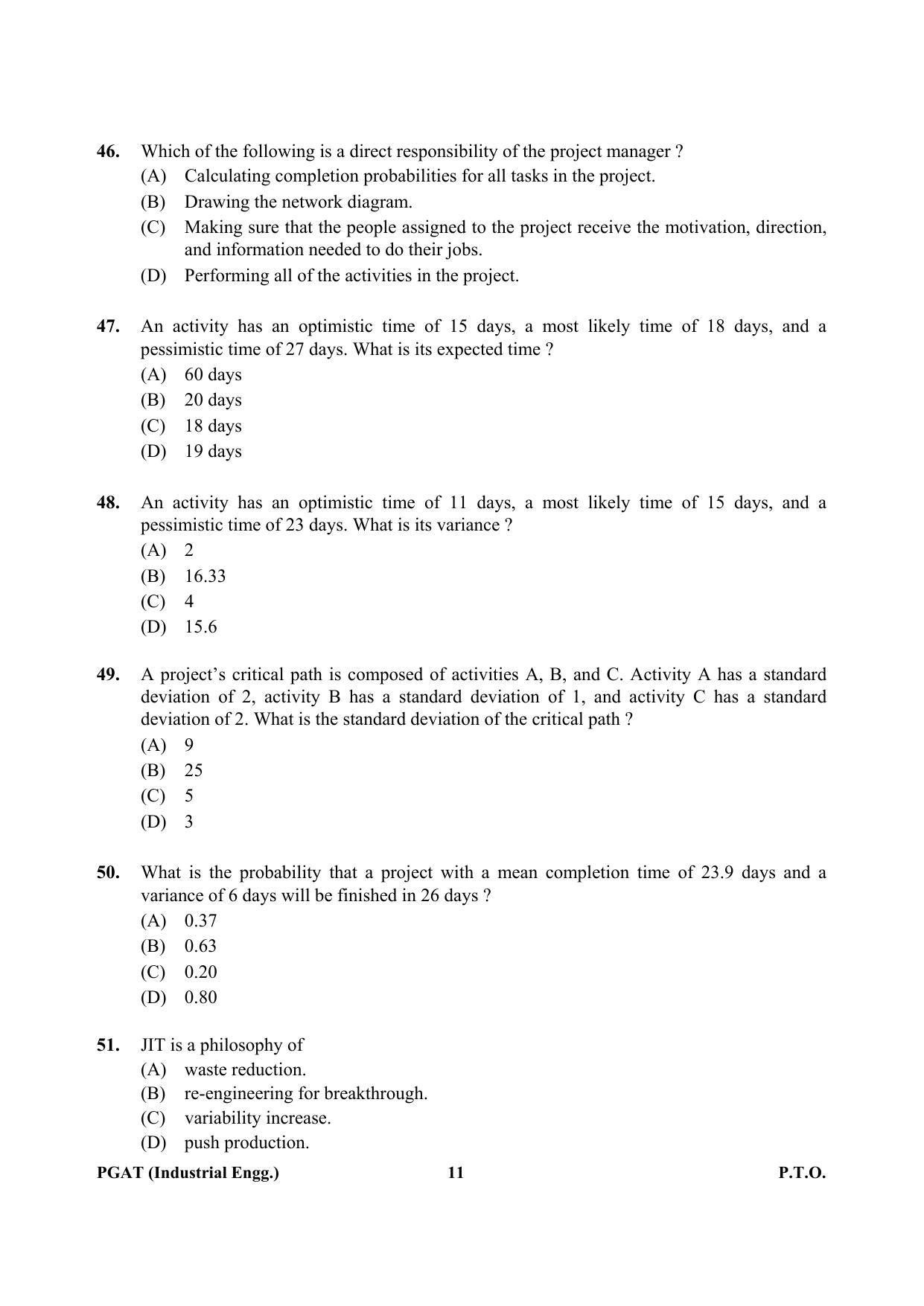 OJEE PGAT 2013 Industrial Engineering Question Paper - Page 10