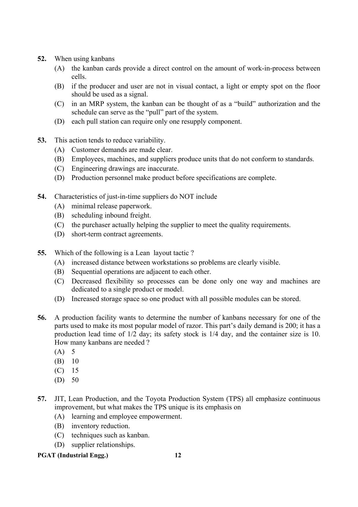 OJEE PGAT 2013 Industrial Engineering Question Paper - Page 11