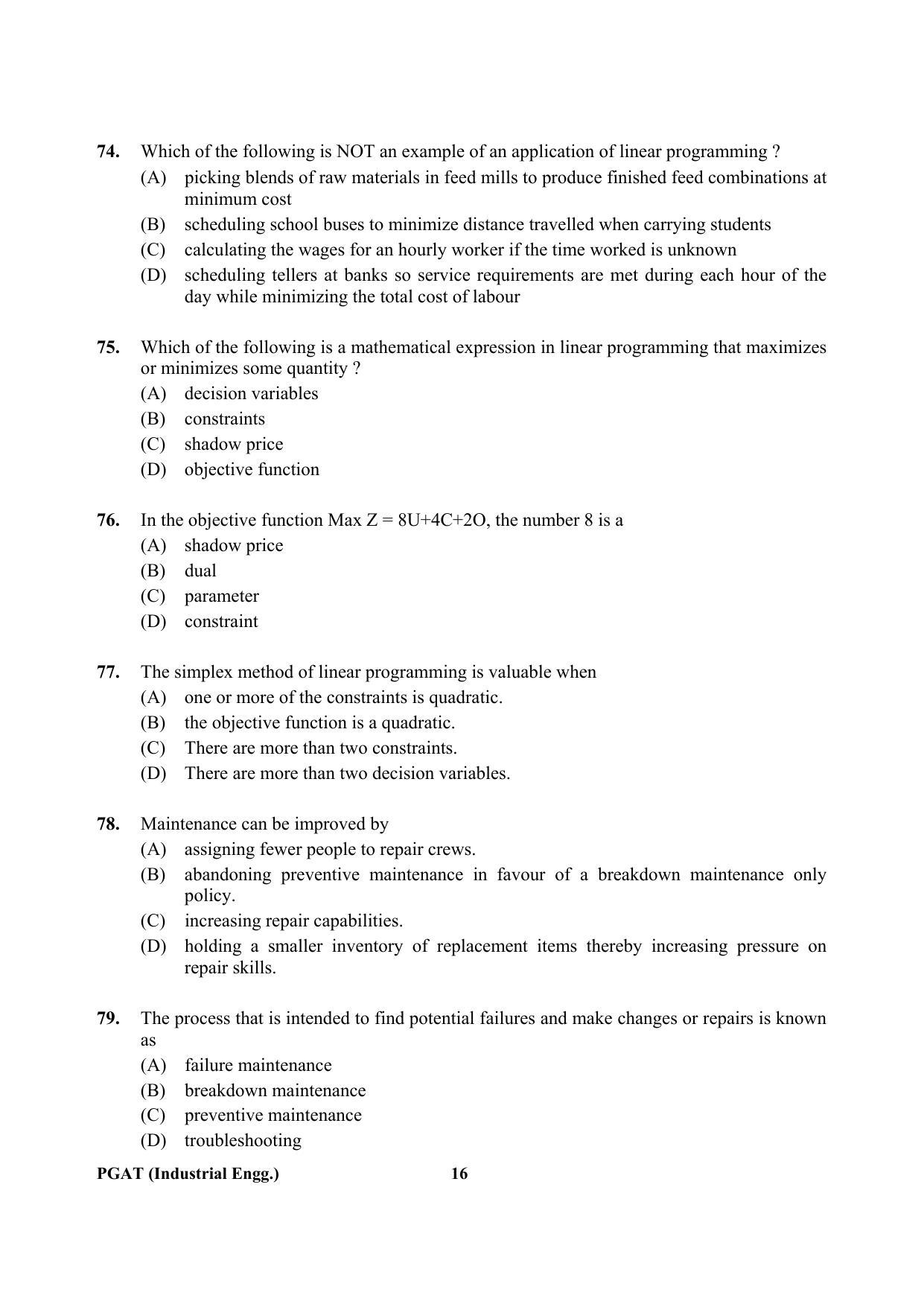 OJEE PGAT 2013 Industrial Engineering Question Paper - Page 15