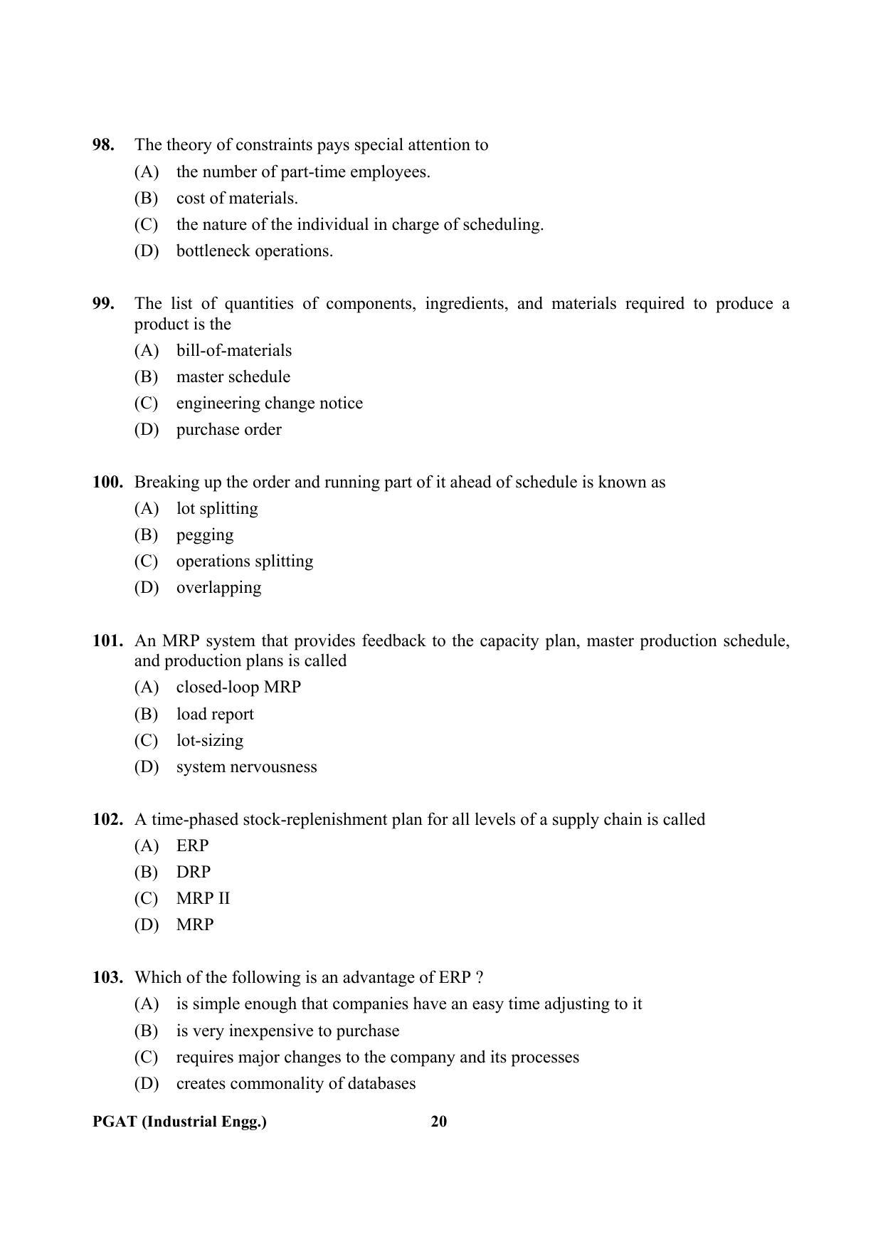 OJEE PGAT 2013 Industrial Engineering Question Paper - Page 19
