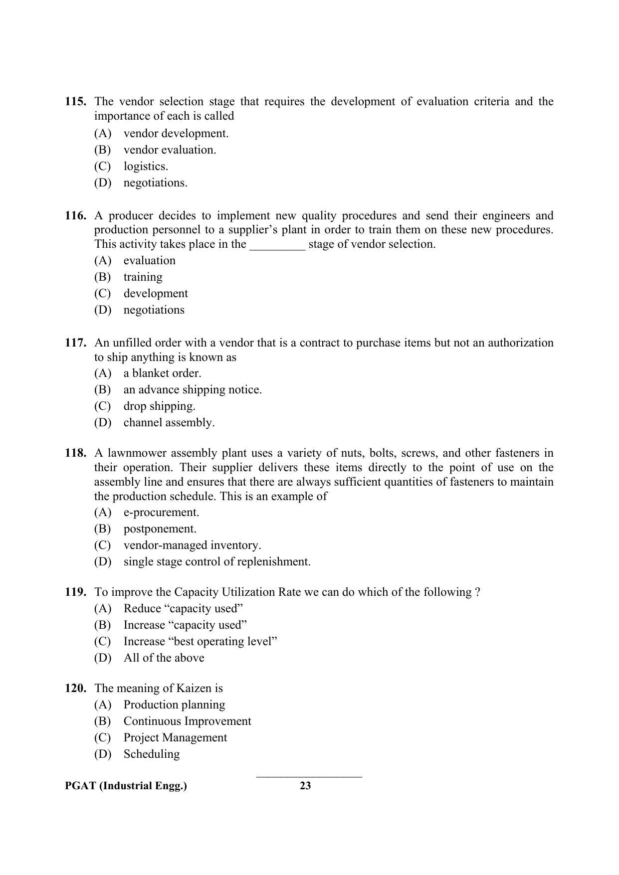 OJEE PGAT 2013 Industrial Engineering Question Paper - Page 22