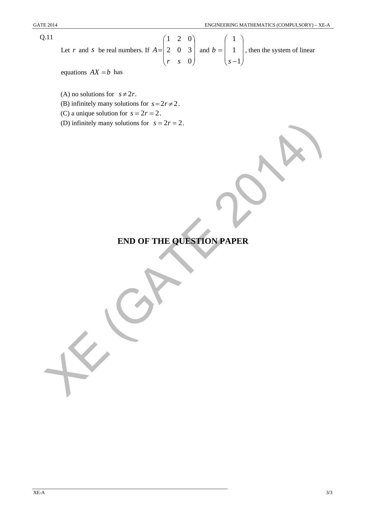GATE 2014 Engineering Sciences (XE) Question Paper with Answer Key - Page 9