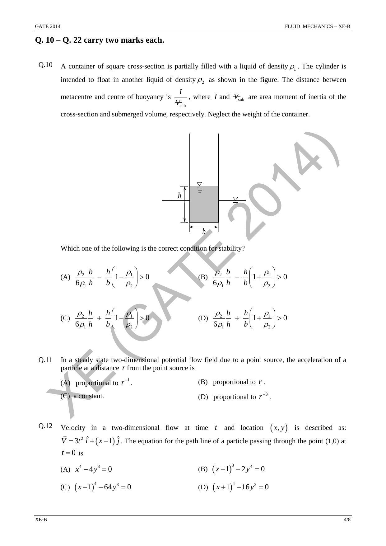 GATE 2014 Engineering Sciences (XE) Question Paper with Answer Key
