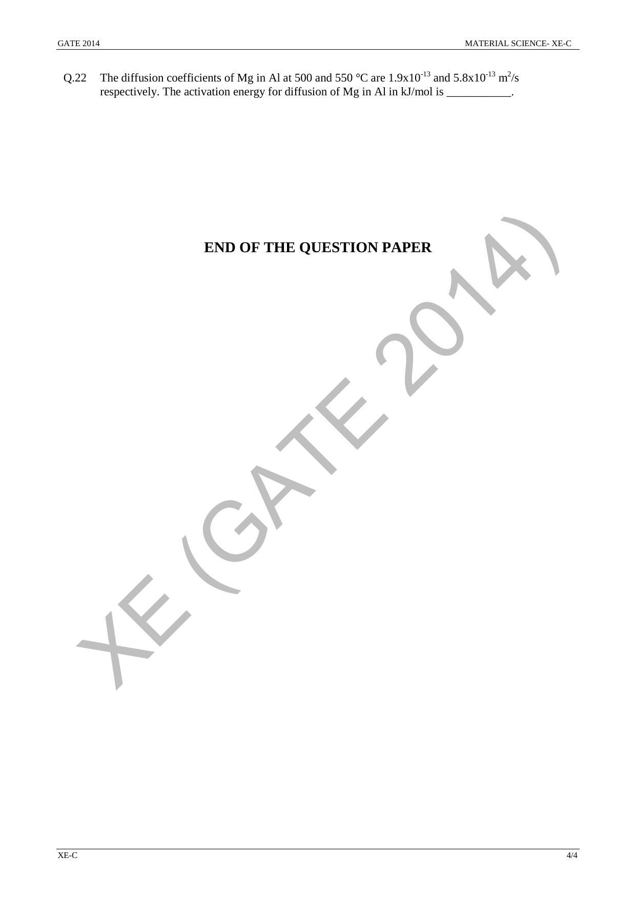 GATE 2014 Engineering Sciences (XE) Question Paper with Answer Key