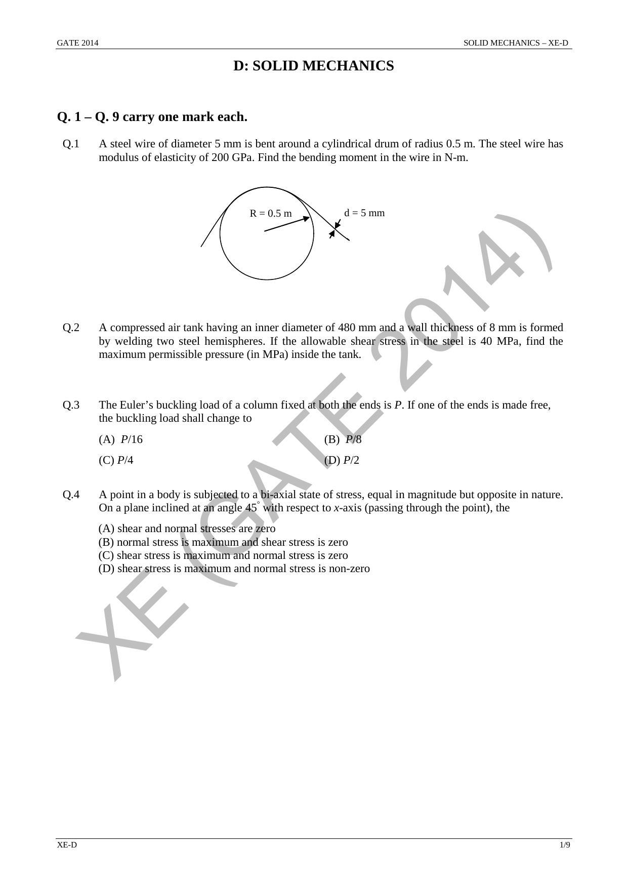 GATE 2014 Engineering Sciences (XE) Question Paper with Answer Key - Page 22