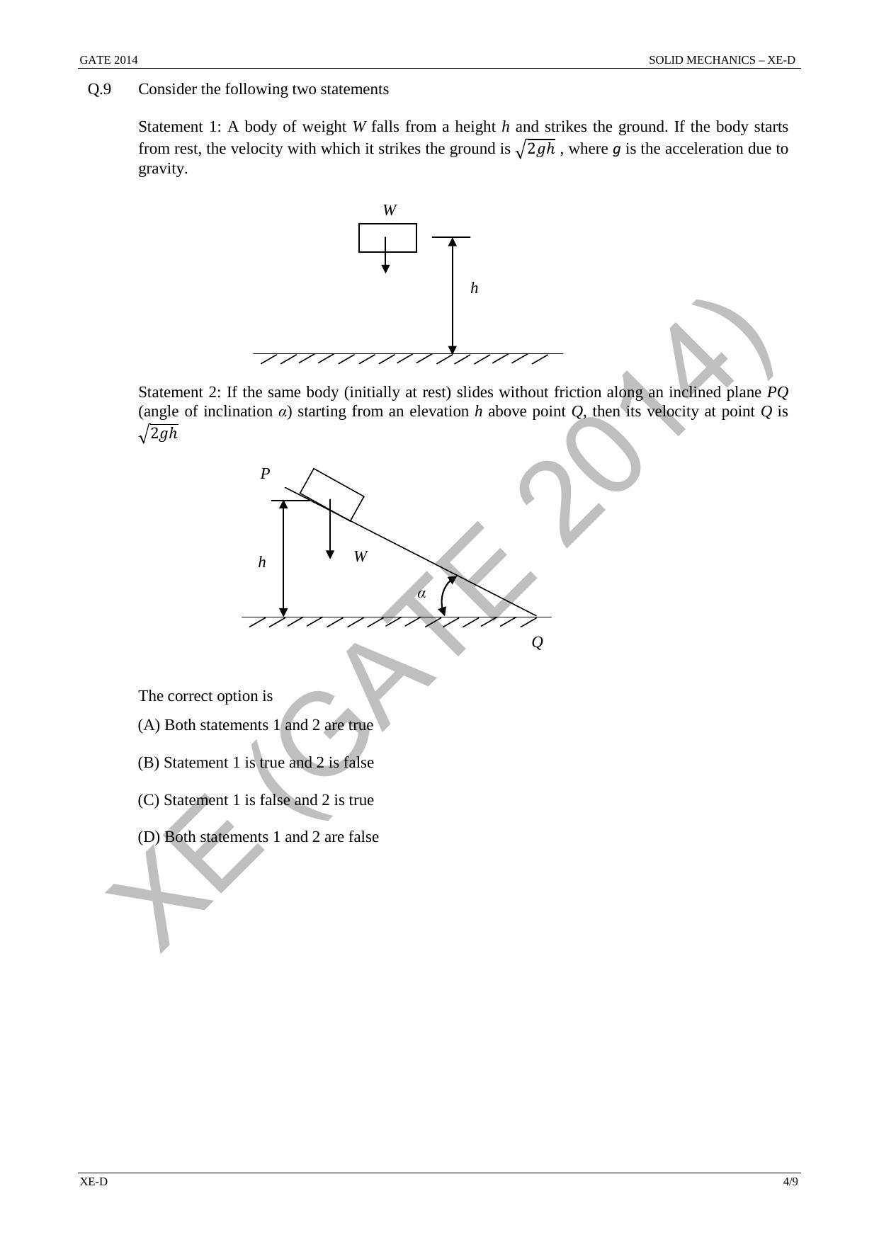 GATE 2014 Engineering Sciences (XE) Question Paper with Answer Key - Page 25