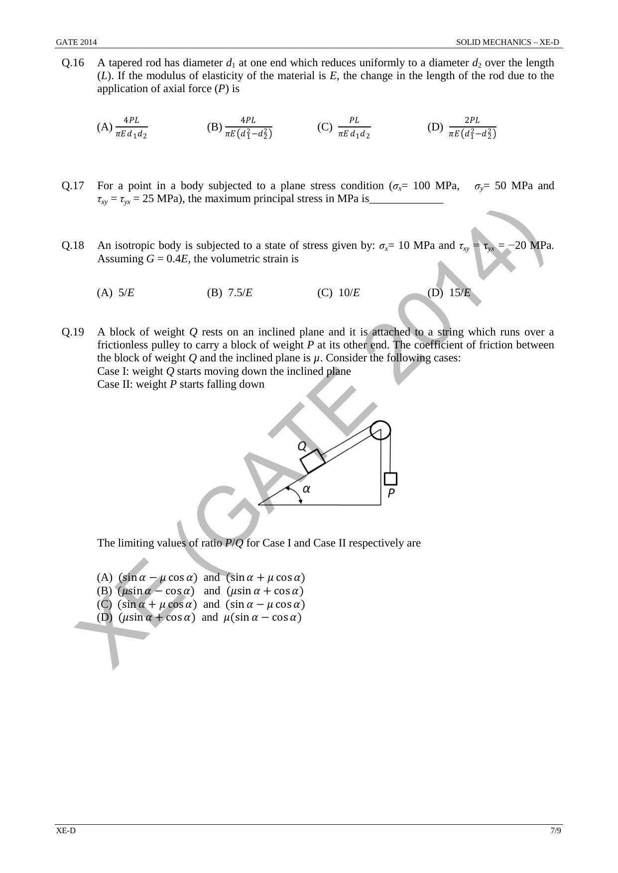 GATE 2014 Engineering Sciences (XE) Question Paper with Answer Key - Page 28