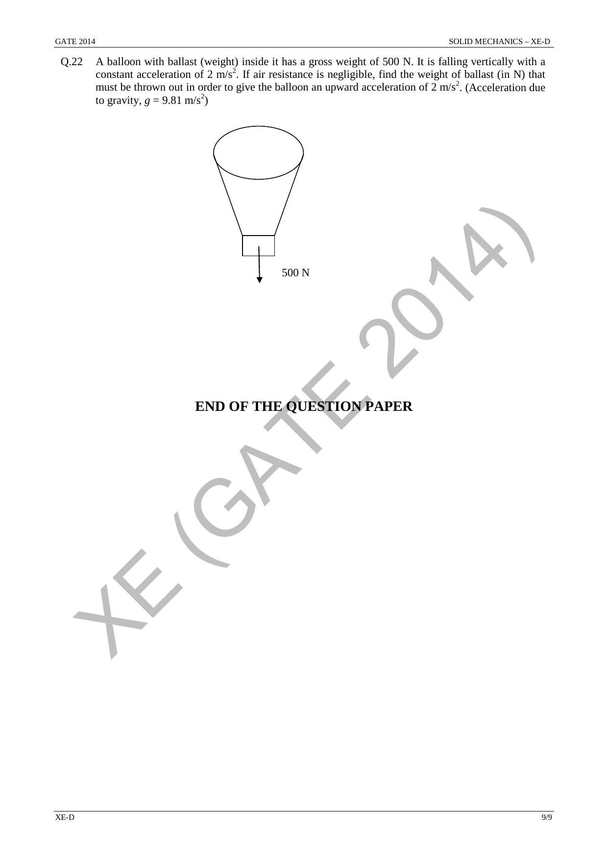 GATE 2014 Engineering Sciences (XE) Question Paper with Answer Key - Page 30
