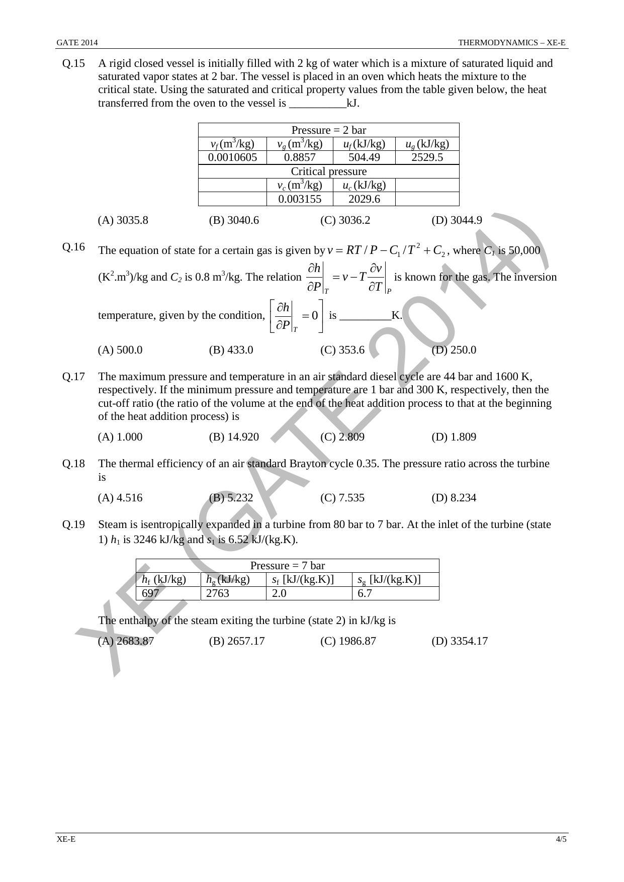 GATE 2014 Engineering Sciences (XE) Question Paper with Answer Key - Page 34