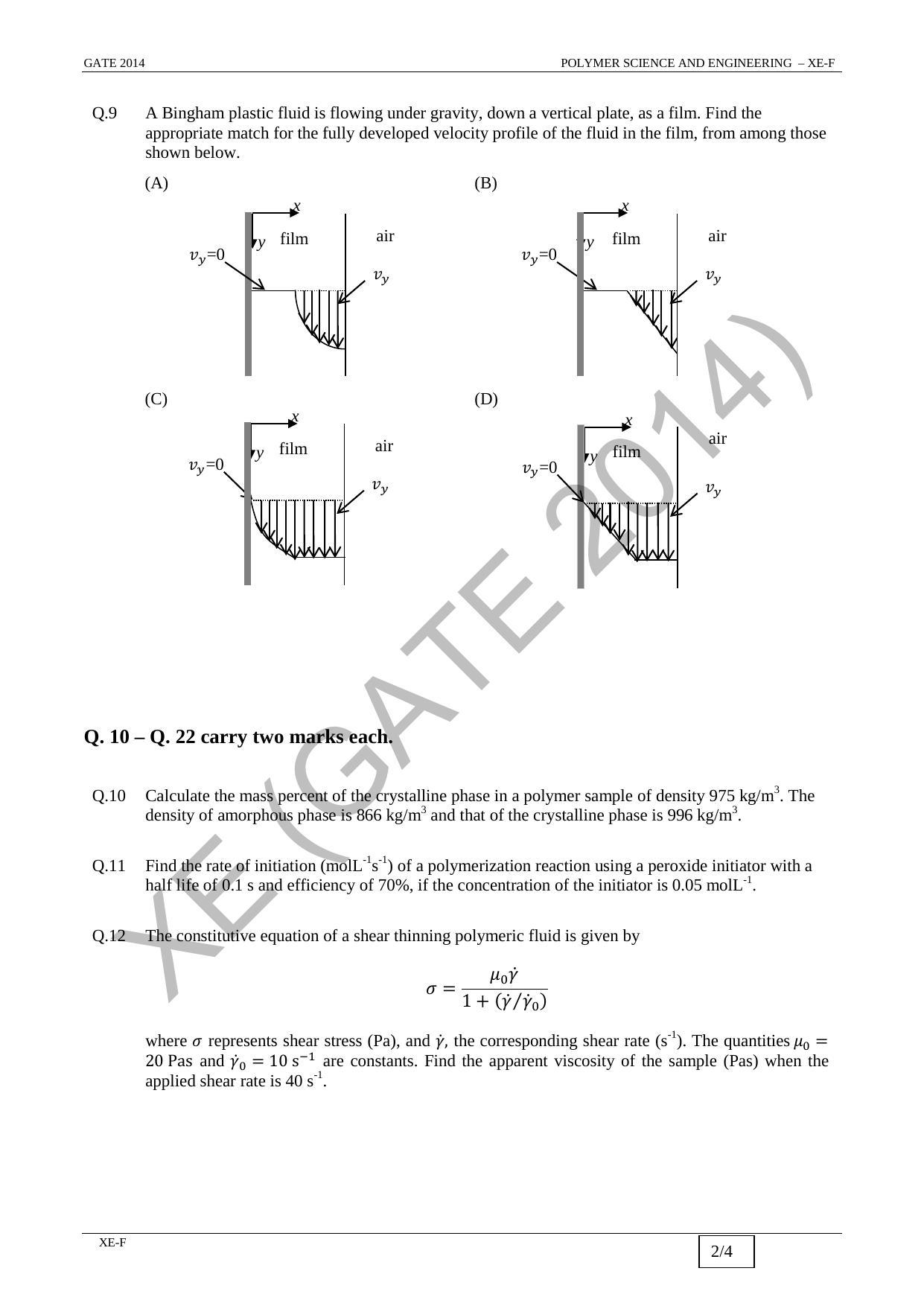 GATE 2014 Engineering Sciences (XE) Question Paper with Answer Key - Page 37