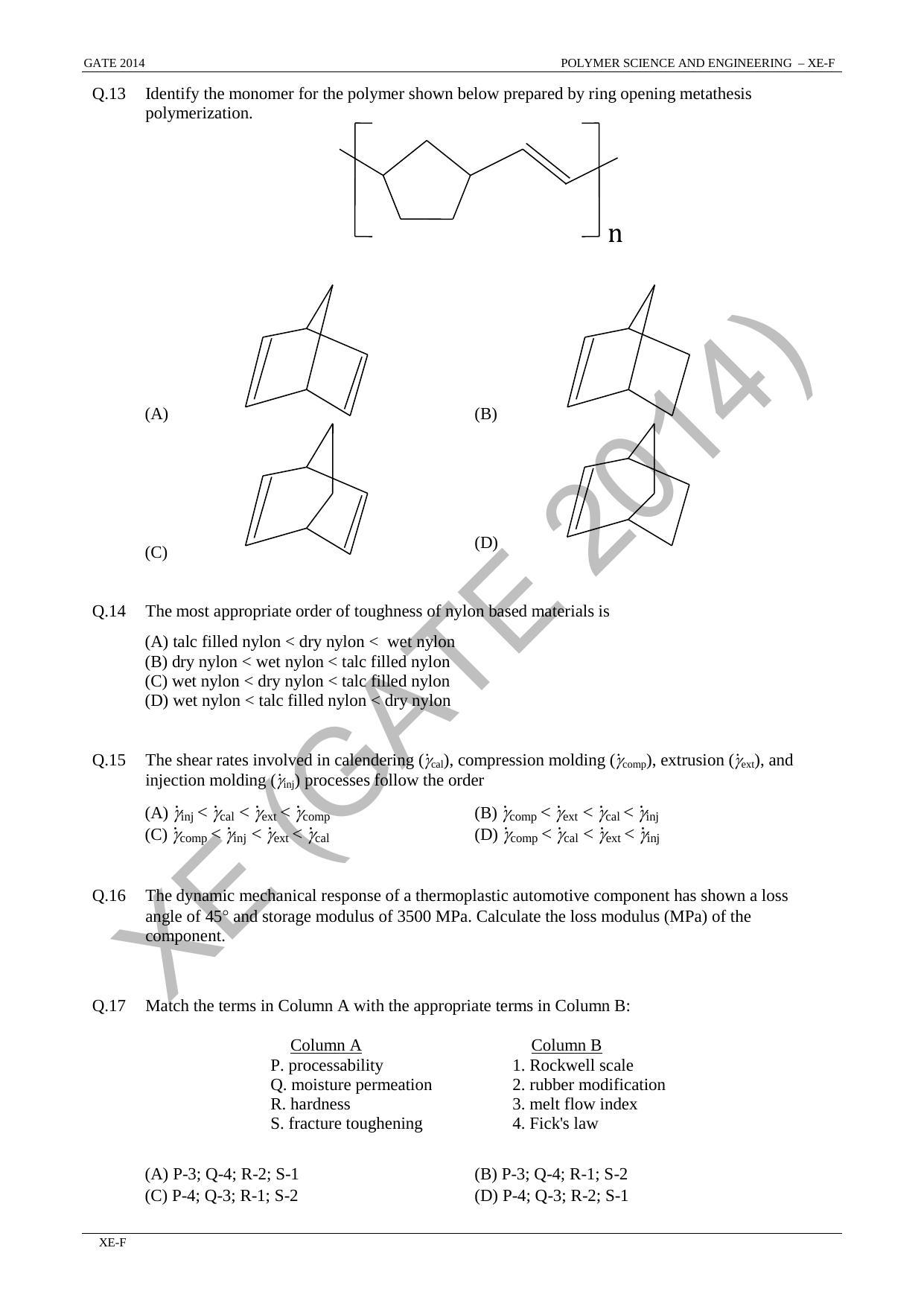 GATE 2014 Engineering Sciences (XE) Question Paper with Answer Key - Page 38