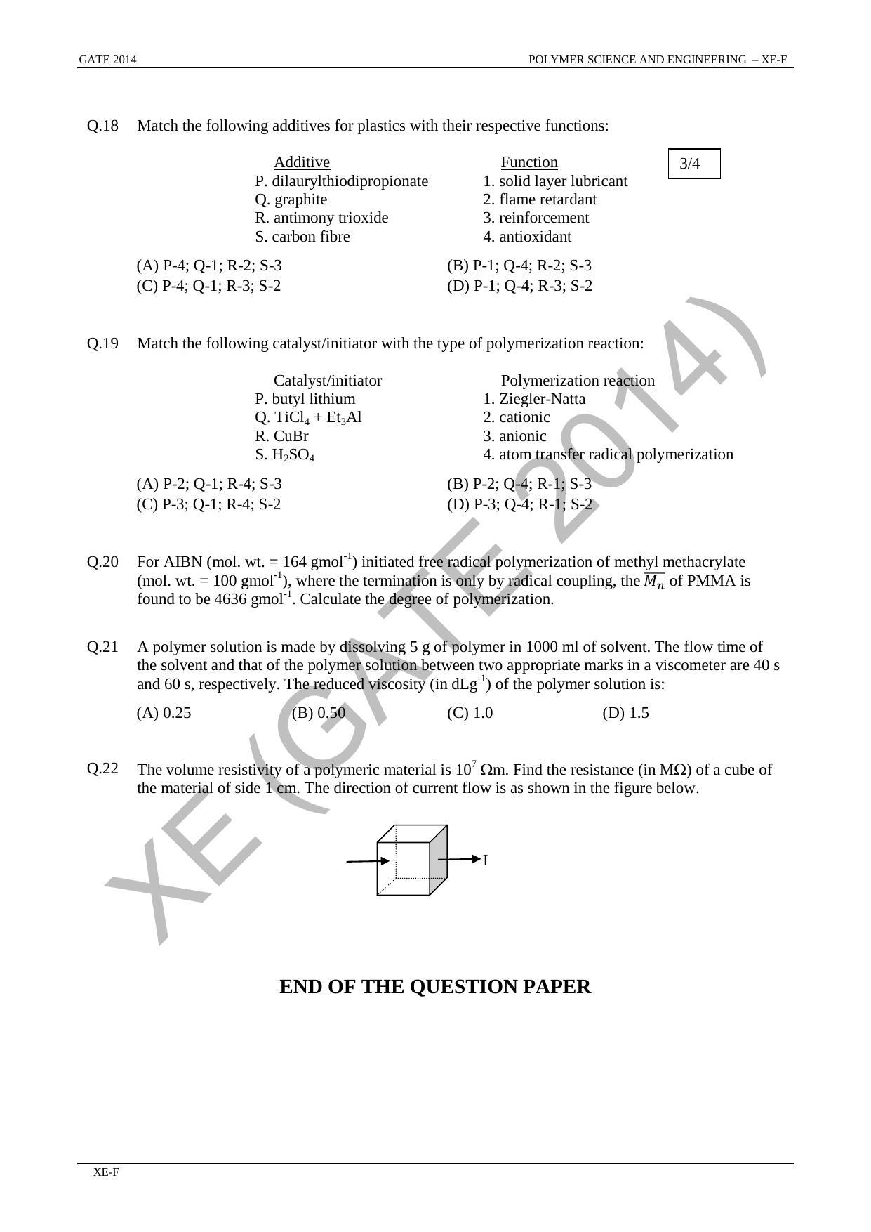 GATE 2014 Engineering Sciences (XE) Question Paper with Answer Key - Page 39