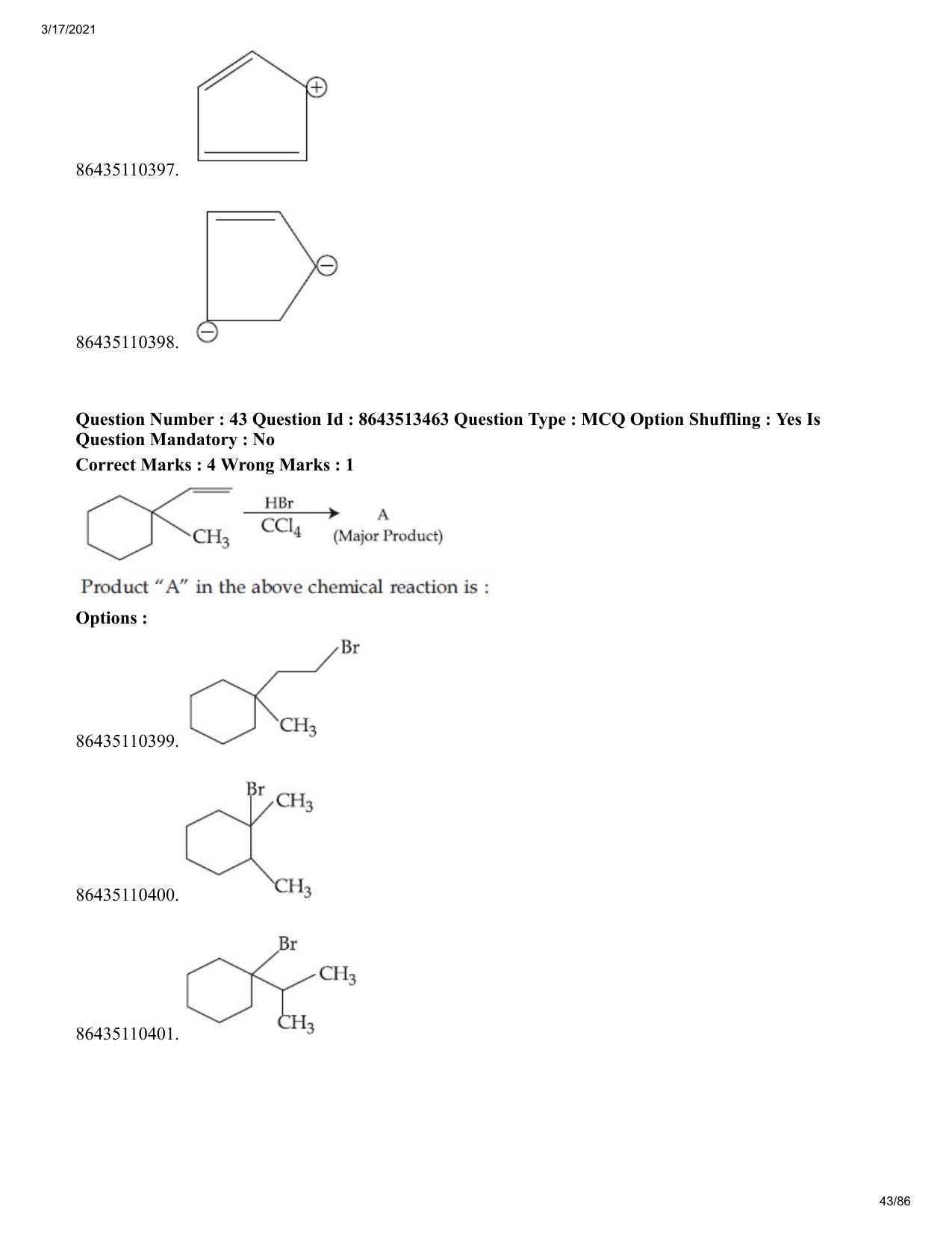 JEE Mains 2021: BTech EA (Shift 1) 17-03-2021 Question Paper - Page 43