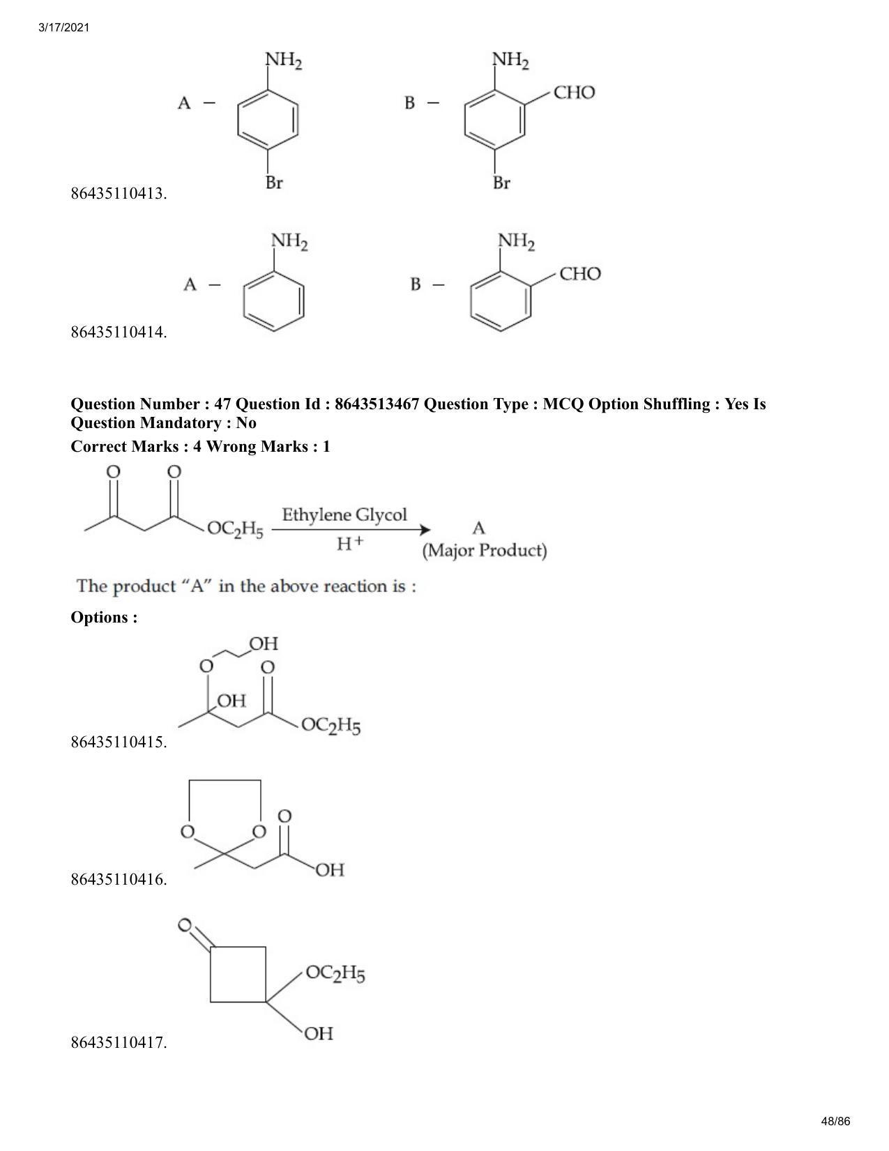 JEE Mains 2021: BTech EA (Shift 1) 17-03-2021 Question Paper - Page 48