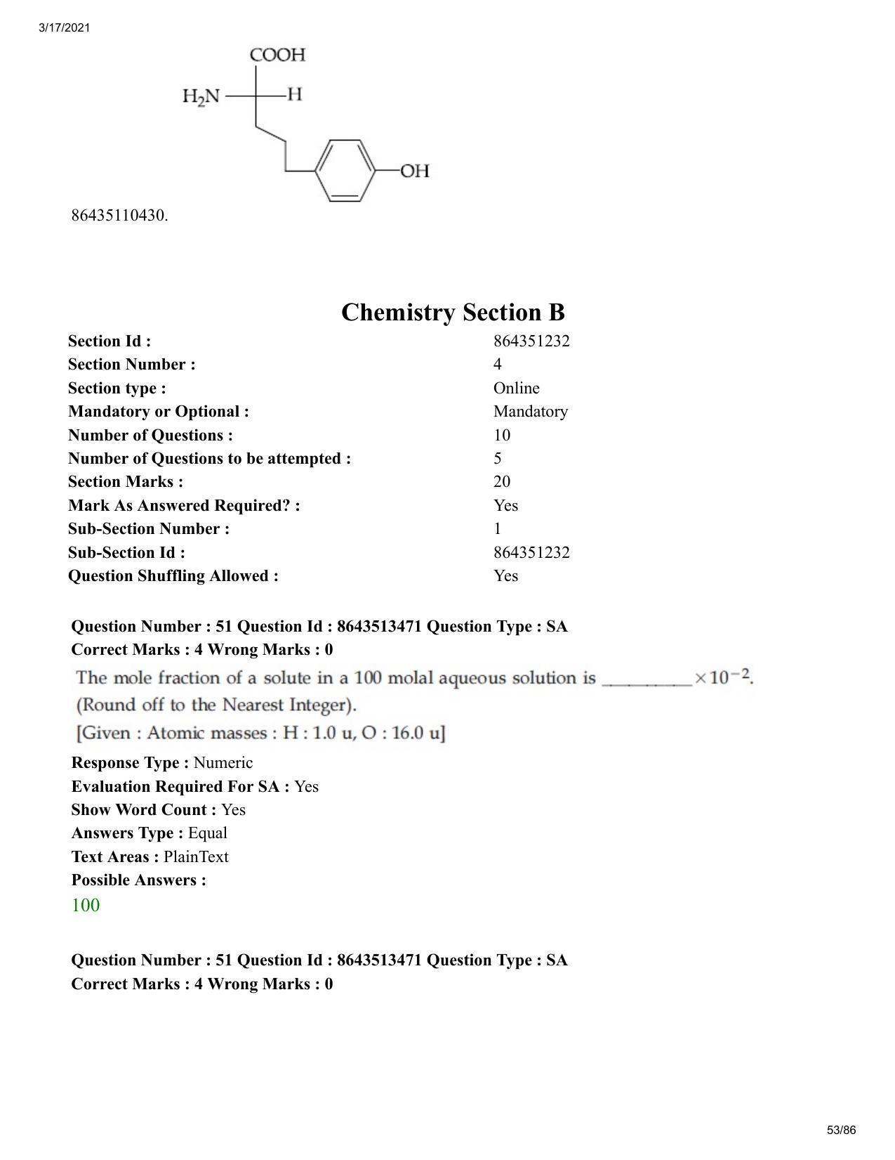 JEE Mains 2021: BTech EA (Shift 1) 17-03-2021 Question Paper - Page 53