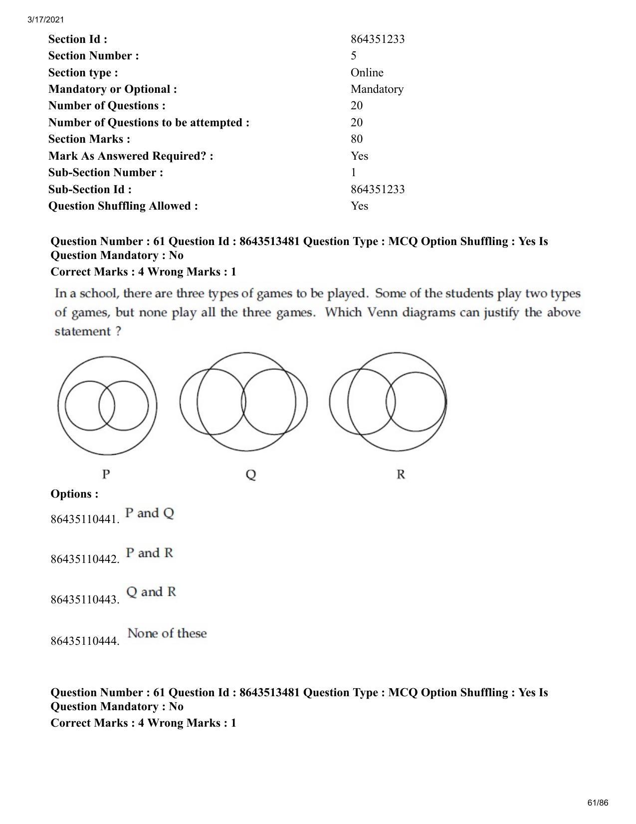 JEE Mains 2021: BTech EA (Shift 1) 17-03-2021 Question Paper - Page 61