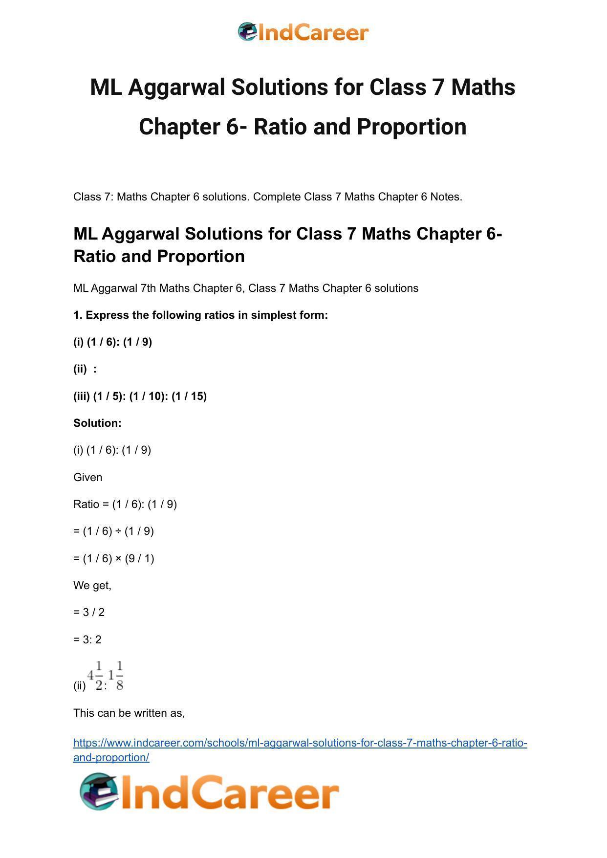 ML Aggarwal Solutions for Class 7 Maths Chapter 6- Ratio and Proportion - Page 2