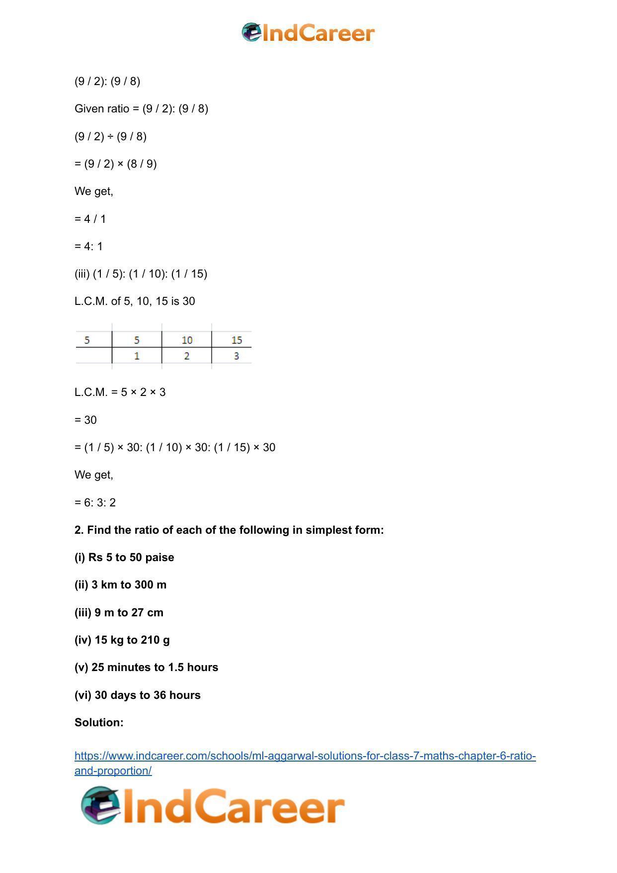 ML Aggarwal Solutions for Class 7 Maths Chapter 6- Ratio and Proportion - Page 3