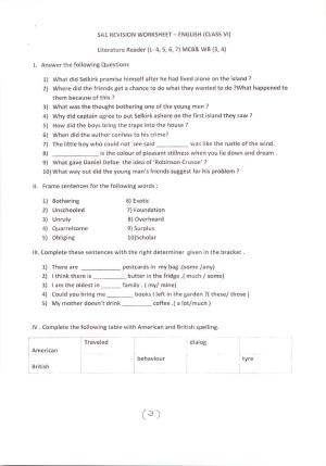 CBSE Worksheets for Class 6 English Literature Reader Assignment 2