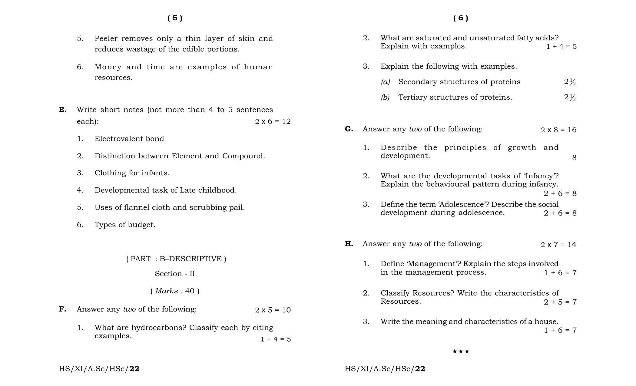 Meghalaya Board (MBOSE) Class 11 Home Science (theory) 2022 Question Paper - Page 3