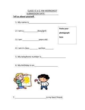 Worksheet for Class 1 EVS Tell us about yourself Assignment