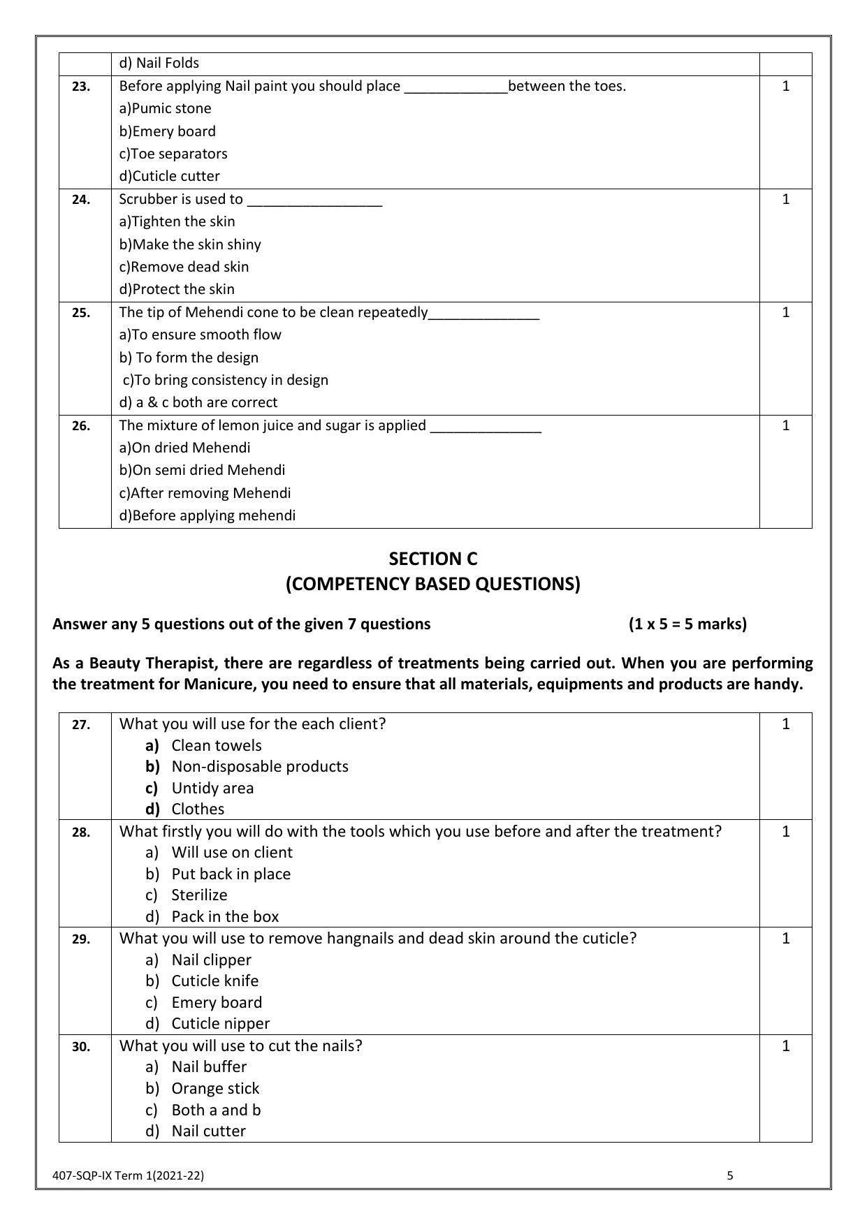 CBSE Class 10 Skill Education (Term I) - Beauty And Wellness Sample Paper 2021-22 - Page 5