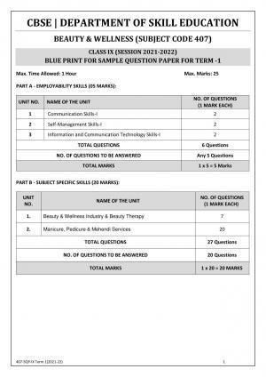 CBSE Class 10 Skill Education (Term I) - Beauty And Wellness Sample Paper 2021-22