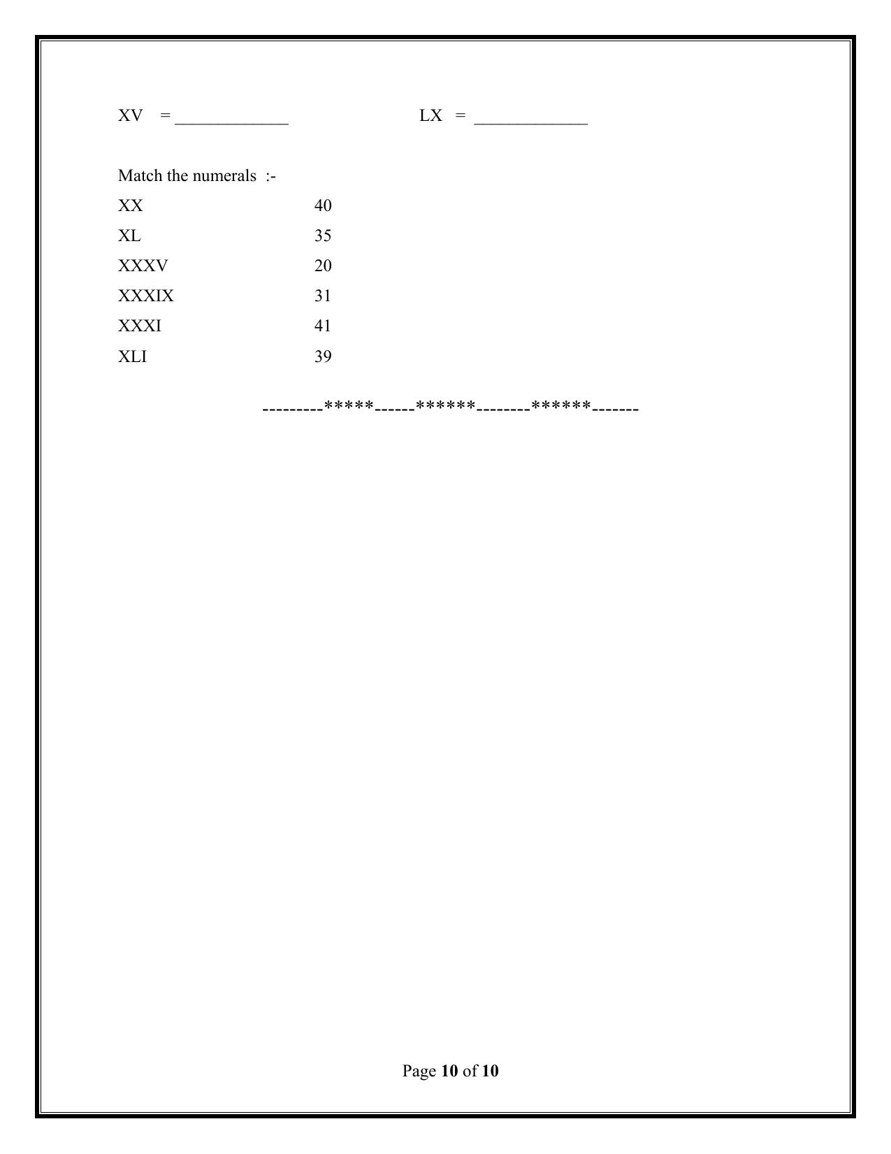 Worksheet for Class 4 Maths Assignment 67 Roman Numerals - Page 2