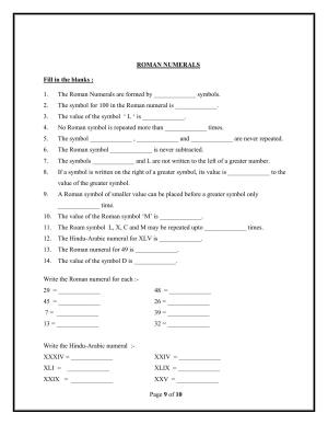 Worksheet for Class 4 Maths Assignment 67 Roman Numerals