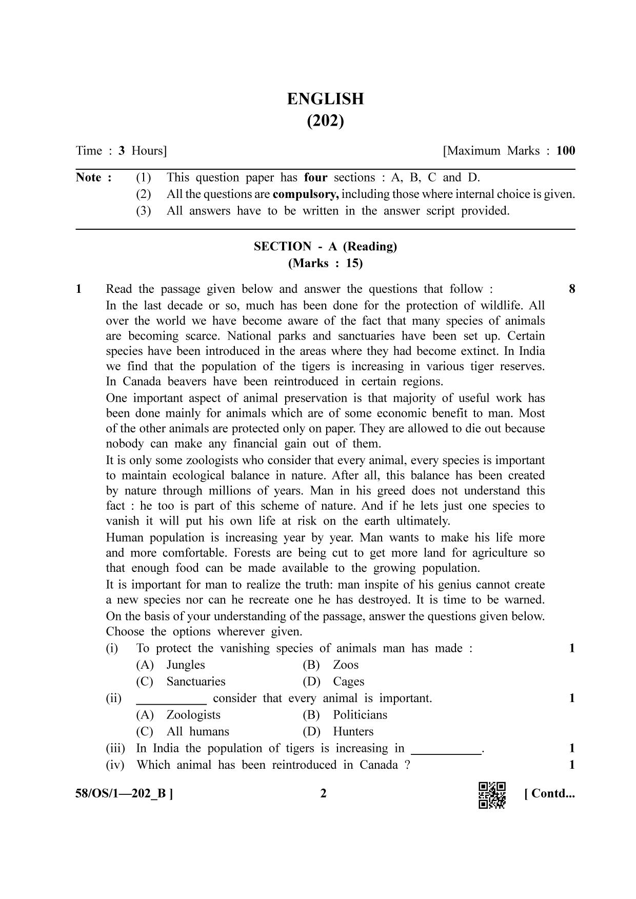 NIOS April 2019 Class 10 English (SET B) Question Paper - Page 2