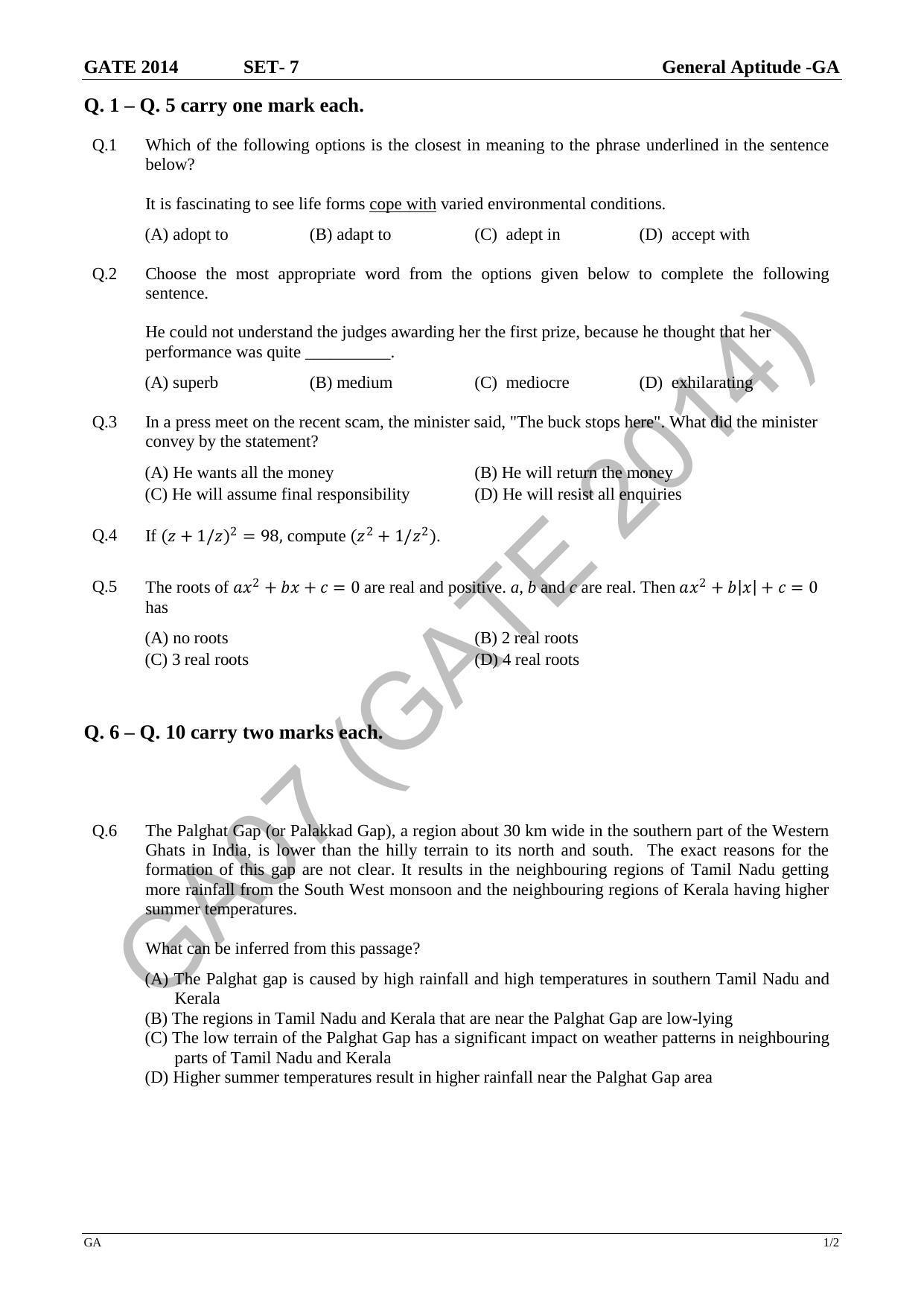 GATE 2014 Computer Science and Information Technology (CS) Question Paper with Answer Key - Page 6