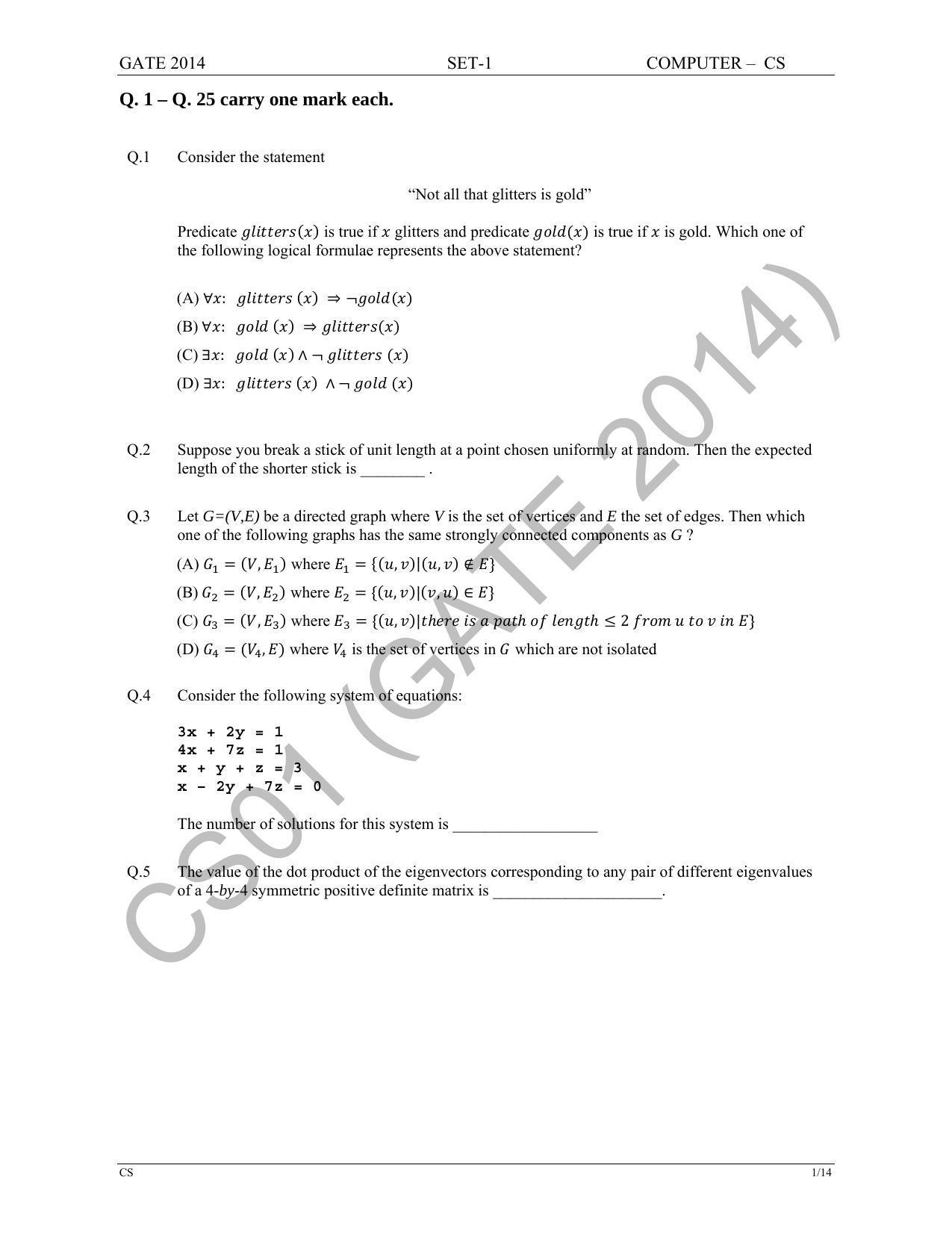 GATE 2014 Computer Science and Information Technology (CS) Question Paper with Answer Key - Page 8