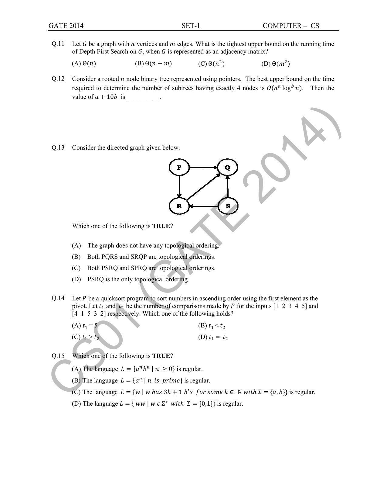 GATE 2014 Computer Science and Information Technology (CS) Question Paper with Answer Key - Page 10