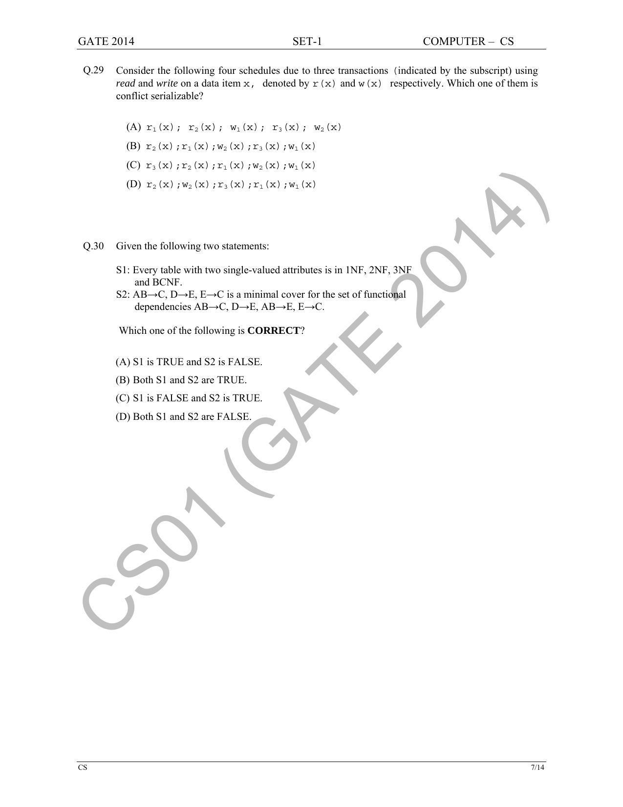 GATE 2014 Computer Science and Information Technology (CS) Question Paper with Answer Key - Page 14