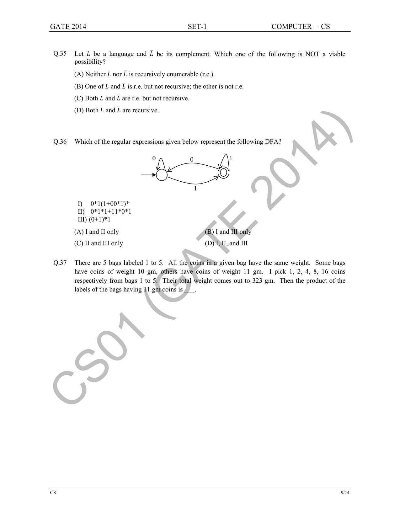 GATE 2014 Computer Science and Information Technology (CS) Question Paper with Answer Key - Page 16