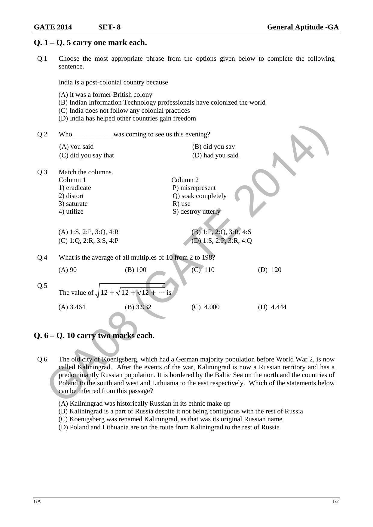 GATE 2014 Computer Science and Information Technology (CS) Question Paper with Answer Key - Page 28
