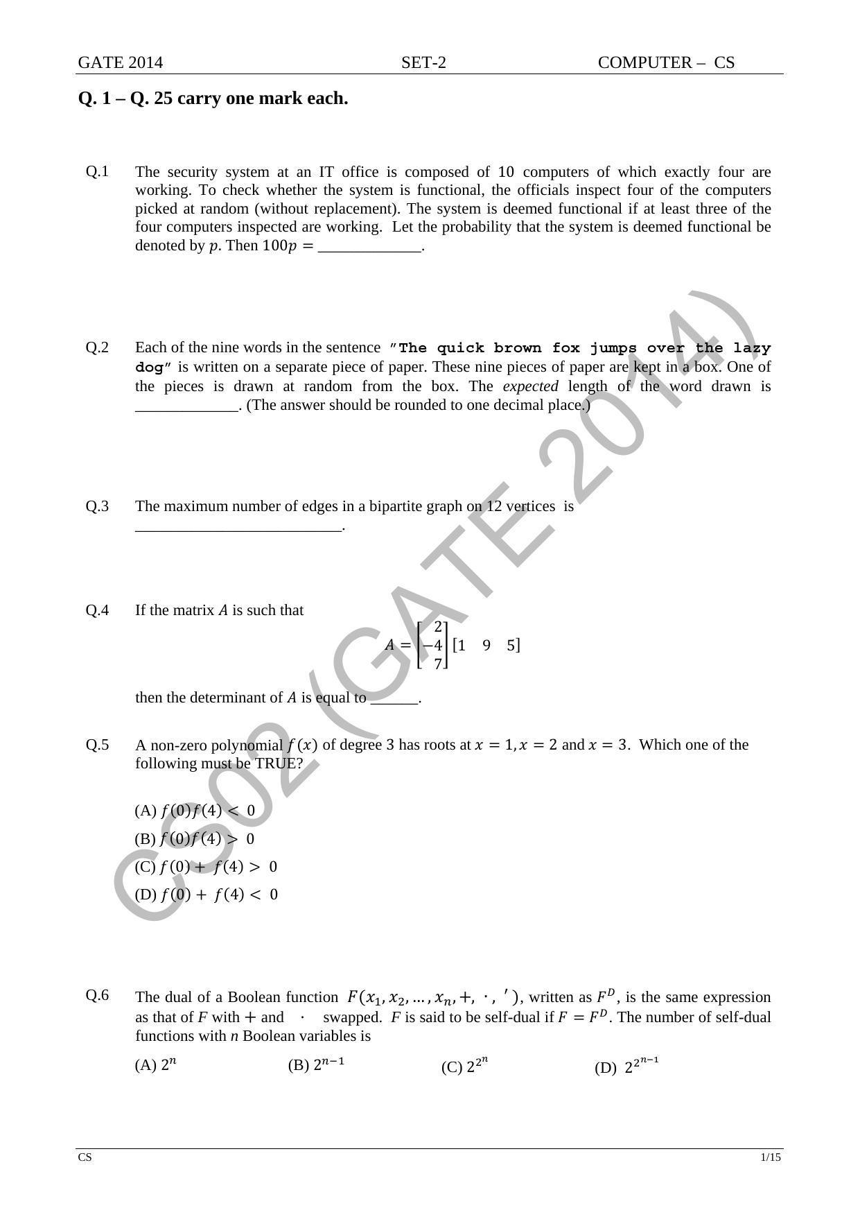 GATE 2014 Computer Science and Information Technology (CS) Question Paper with Answer Key - Page 30