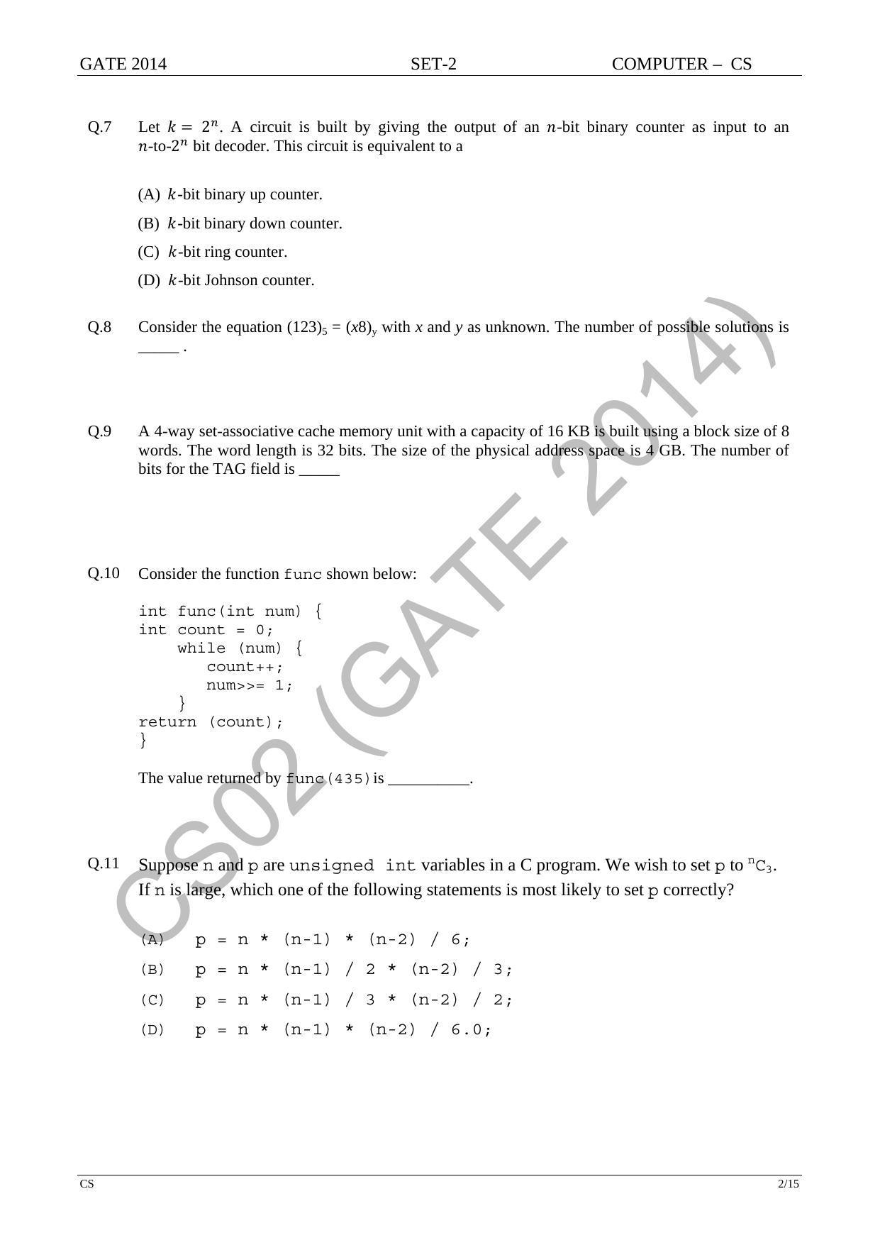 GATE 2014 Computer Science and Information Technology (CS) Question Paper with Answer Key - Page 31